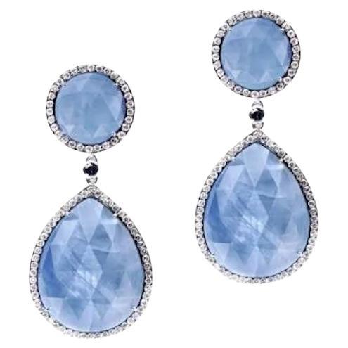 Exclusive 52, 13 Ct Blue Sapphire Diamond White 18 Karat Gold Earrings for Her For Sale