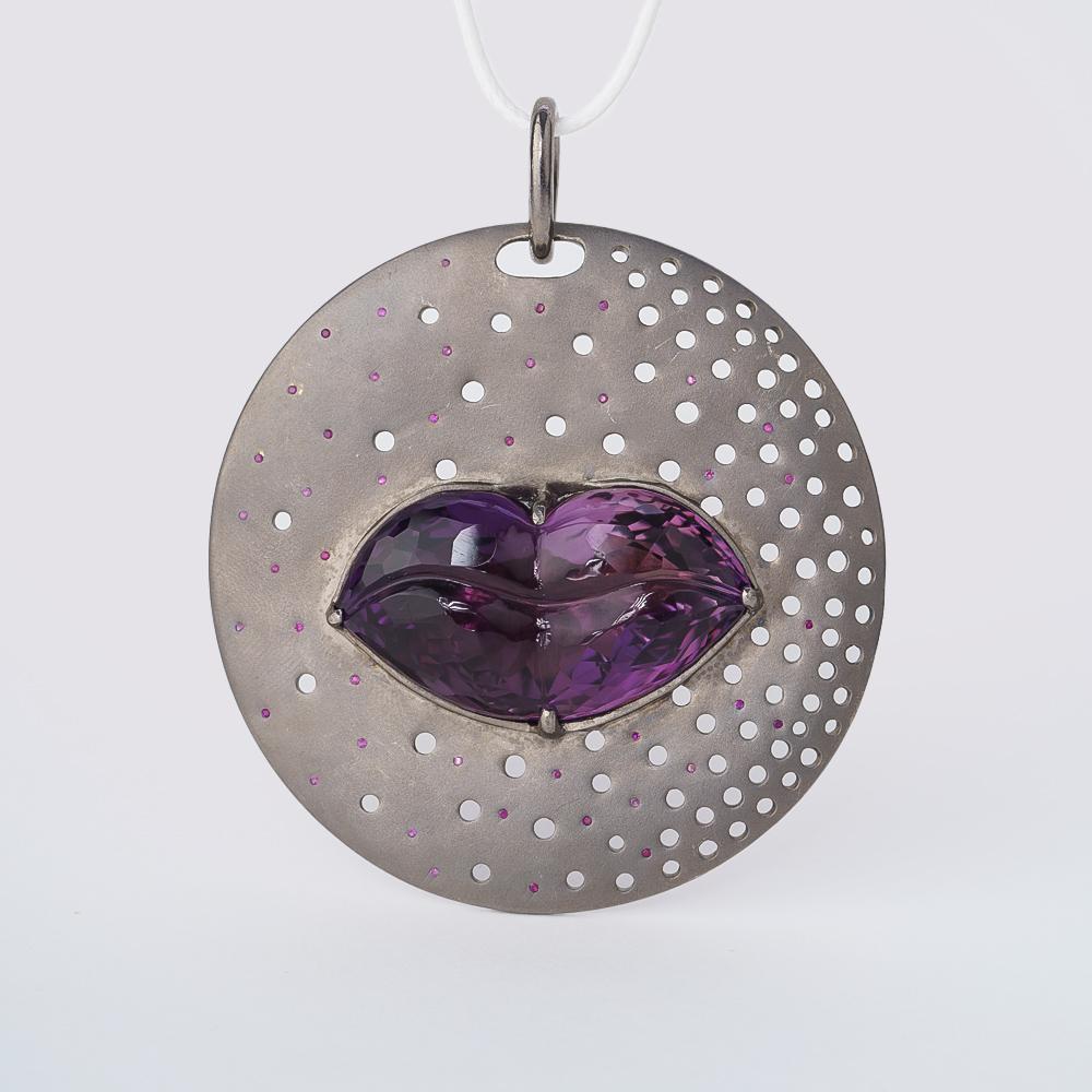 Arts and Crafts Exclusive 925 Sterling Silver Wytha Amethyst and Ruby Pendant by German Kabirski