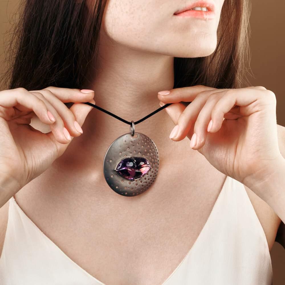 Women's or Men's Exclusive 925 Sterling Silver Wytha Amethyst and Ruby Pendant by German Kabirski