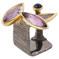 Exclusive 925 Sterling Silver Yena Amethyst and Blue Sapphire Ring by German