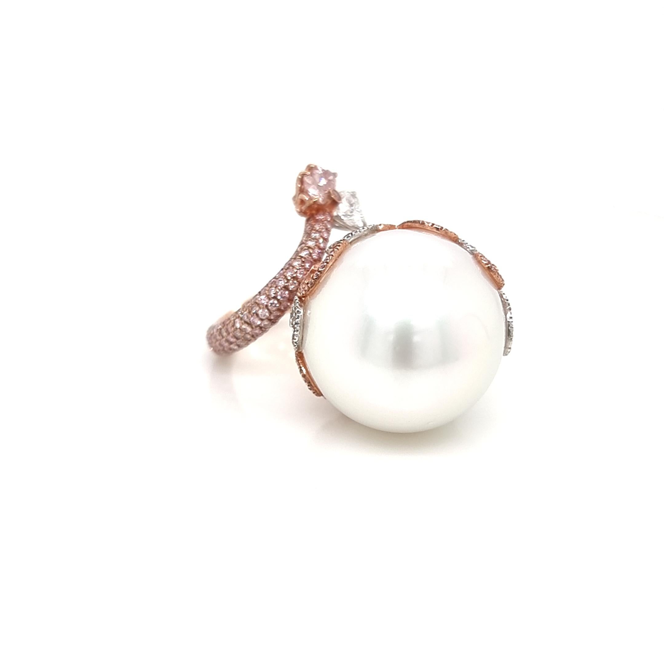 Exclusive and Unique 21 MM GIA Certified Pearl Ring with Diamonds For Sale 7