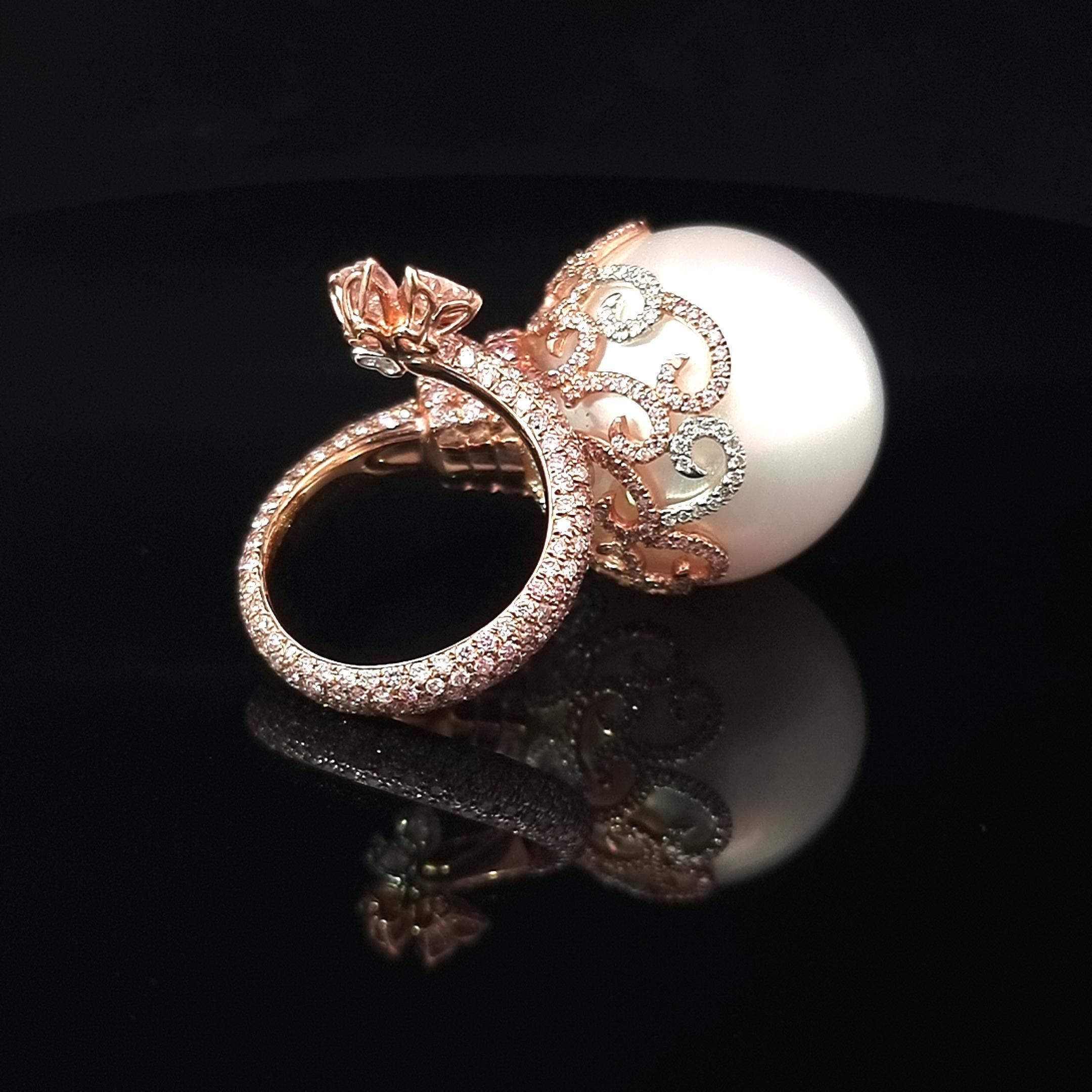 Women's Exclusive and Unique 21 MM GIA Certified Pearl Ring with Diamonds For Sale