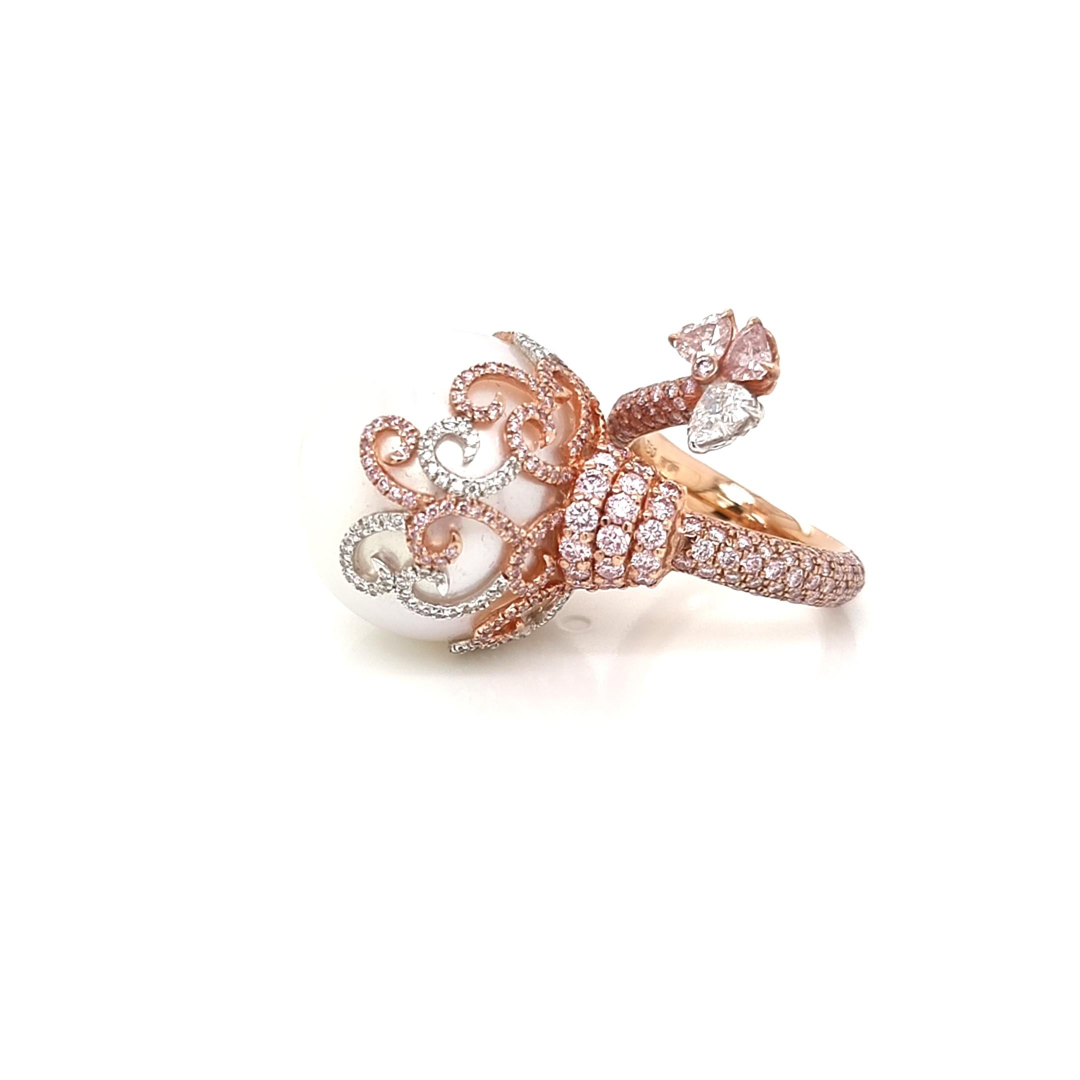 Exclusive and Unique 21 MM GIA Certified Pearl Ring with Diamonds 4