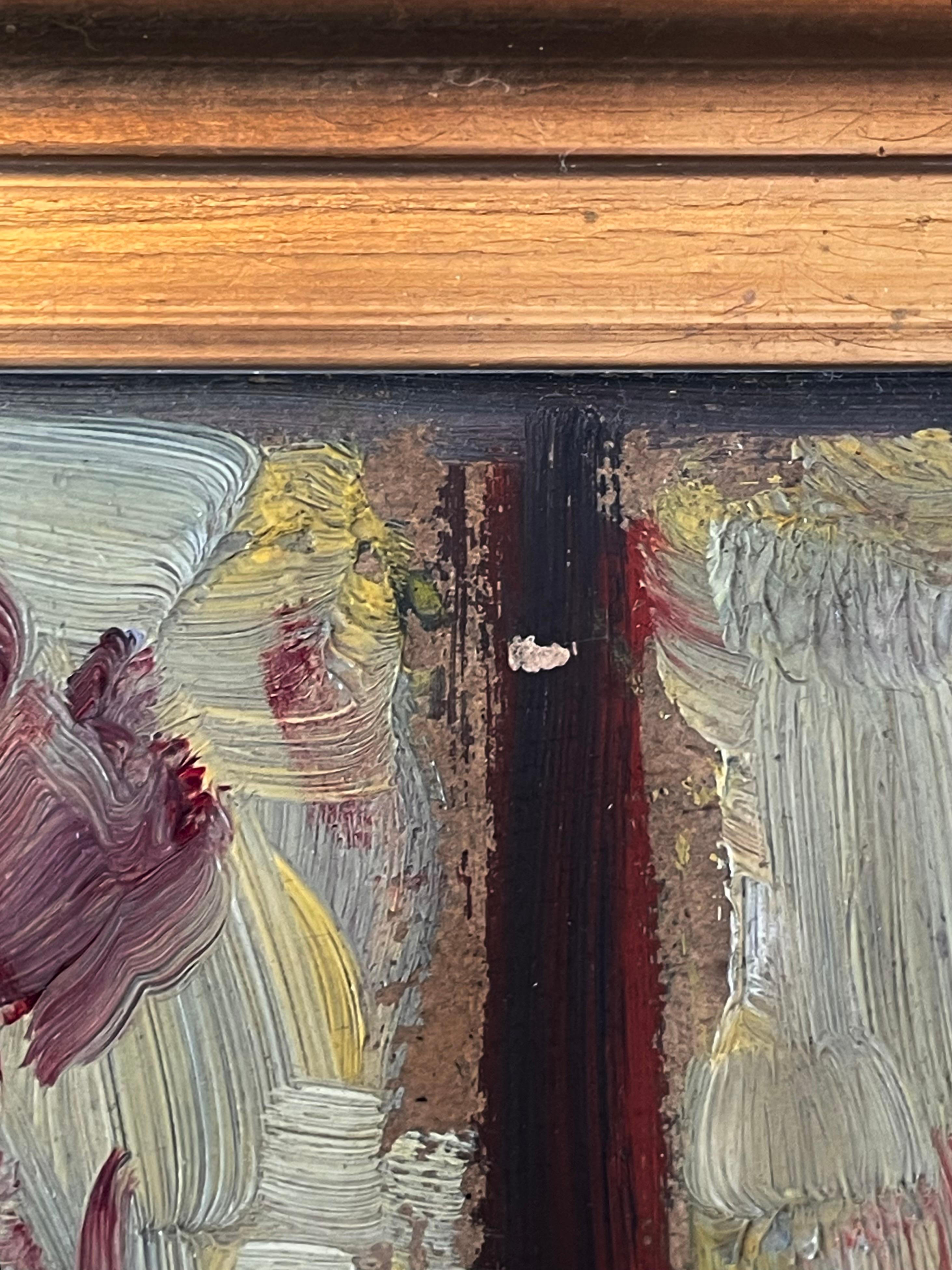 Exclusive antique early 20th century original oil on plate genre painting For Sale 5
