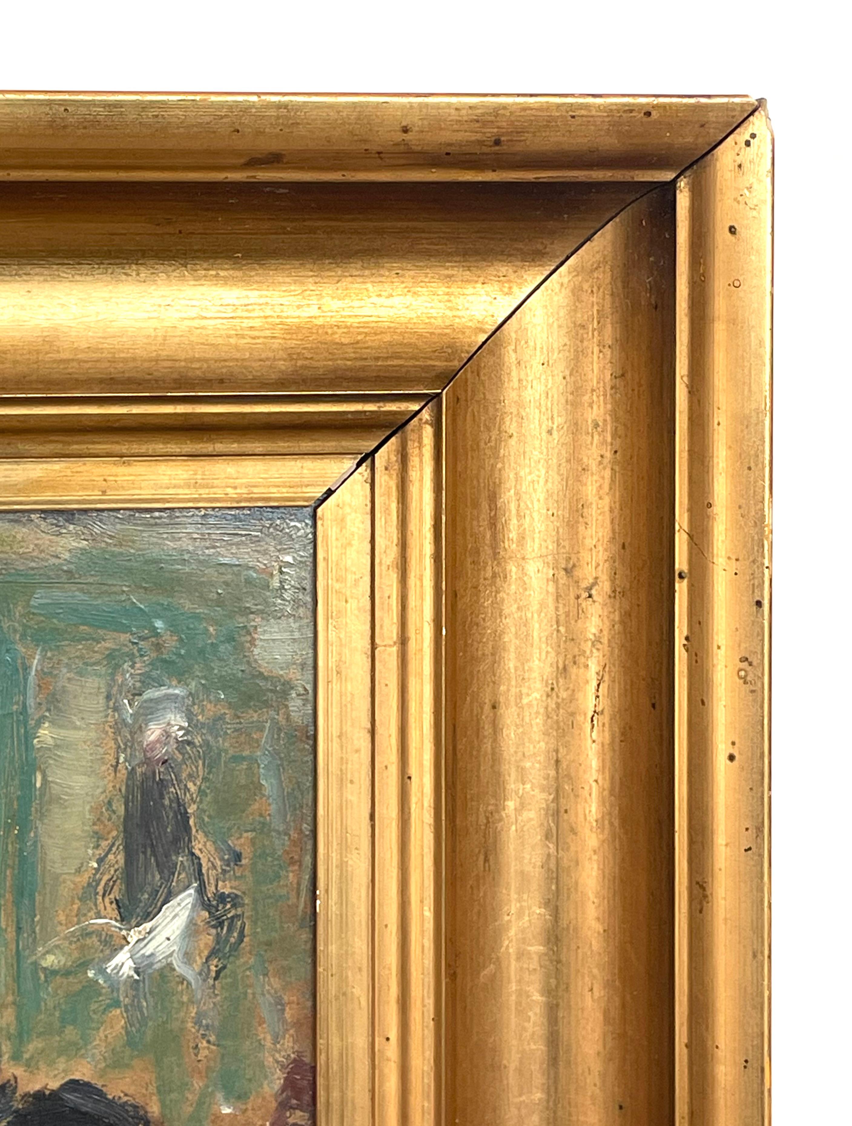 Exclusive antique early 20th century original oil on plate genre painting For Sale 7