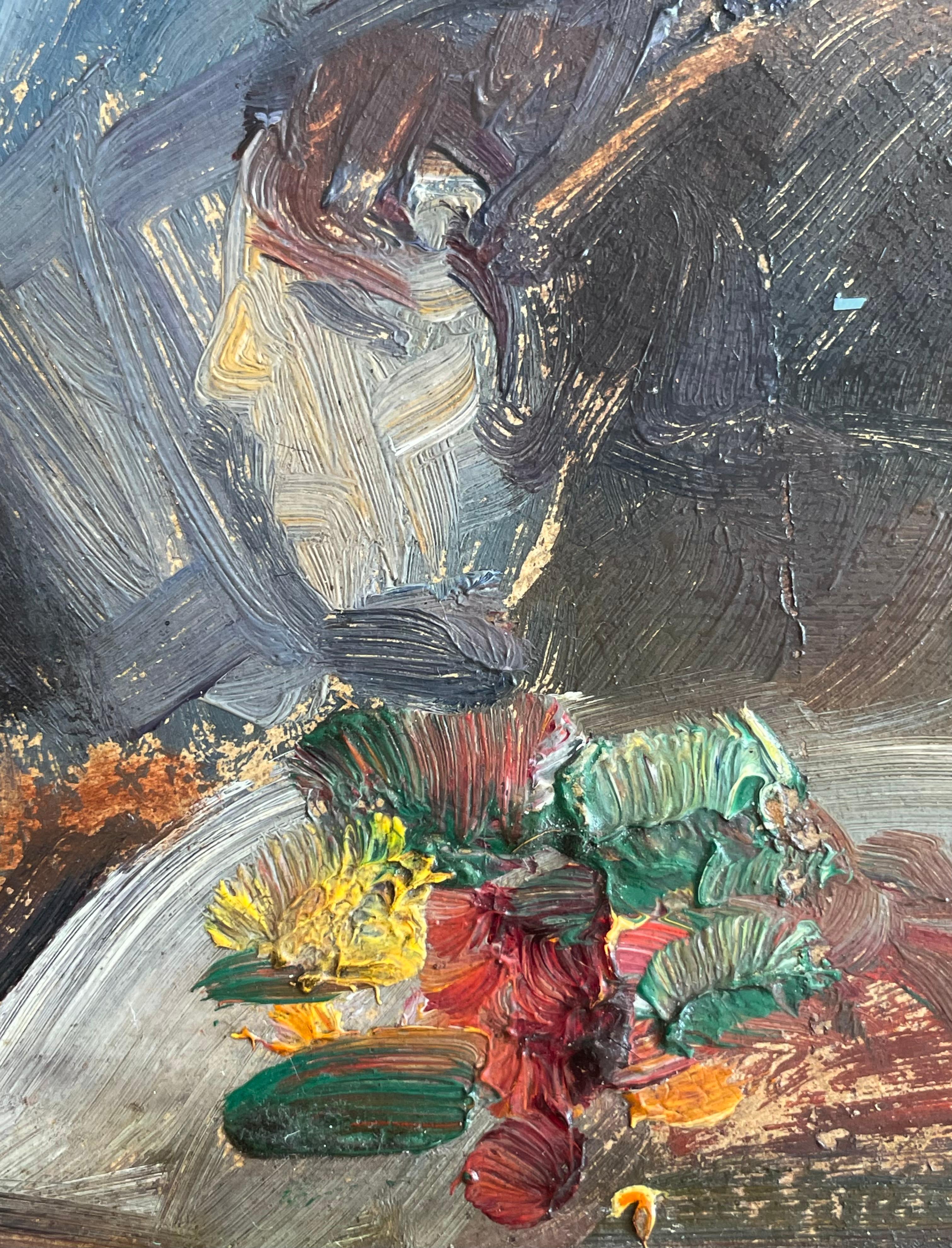 Paint Exclusive antique early 20th century original oil on plate genre painting For Sale
