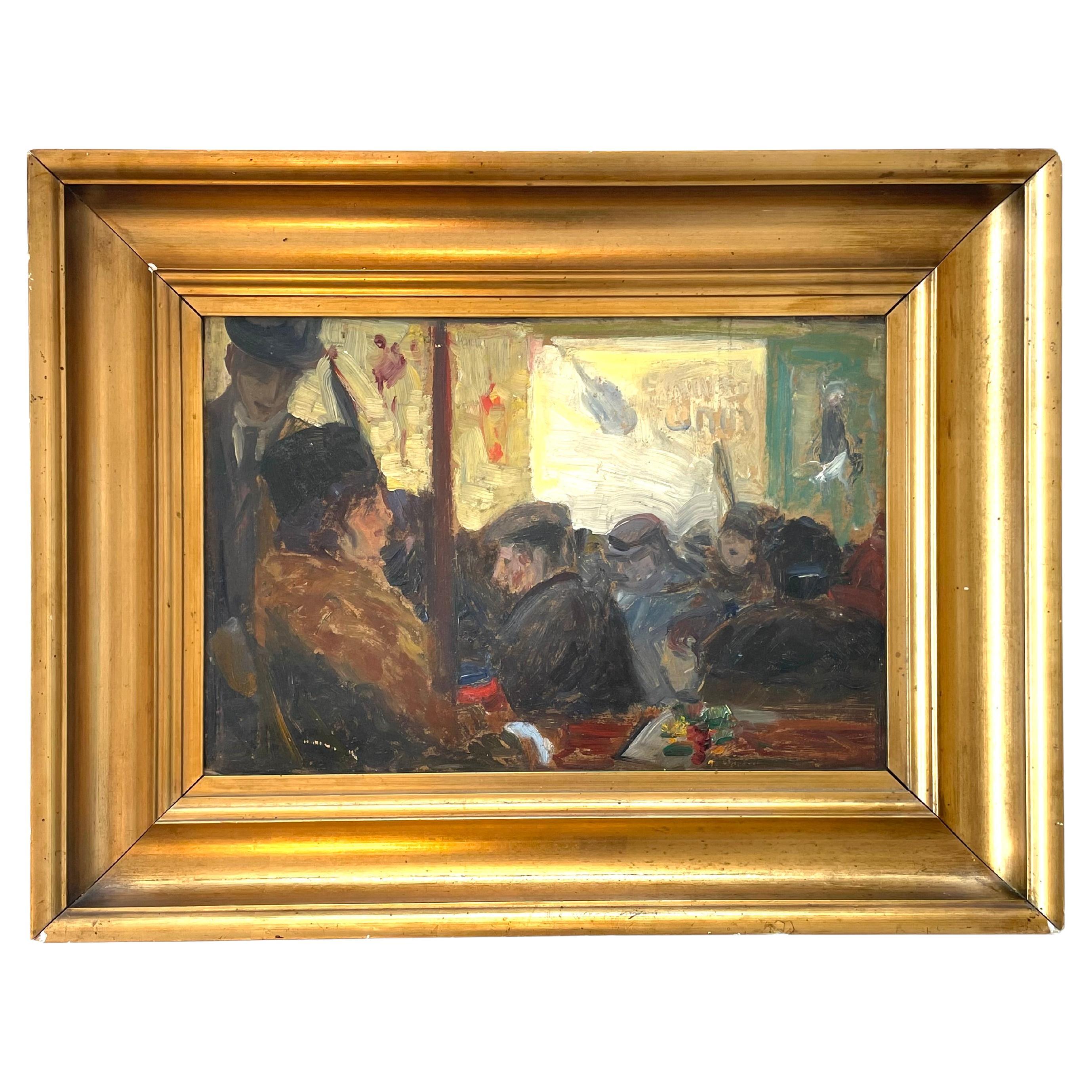 Exclusiva pintura de género al óleo original de principios del siglo XX