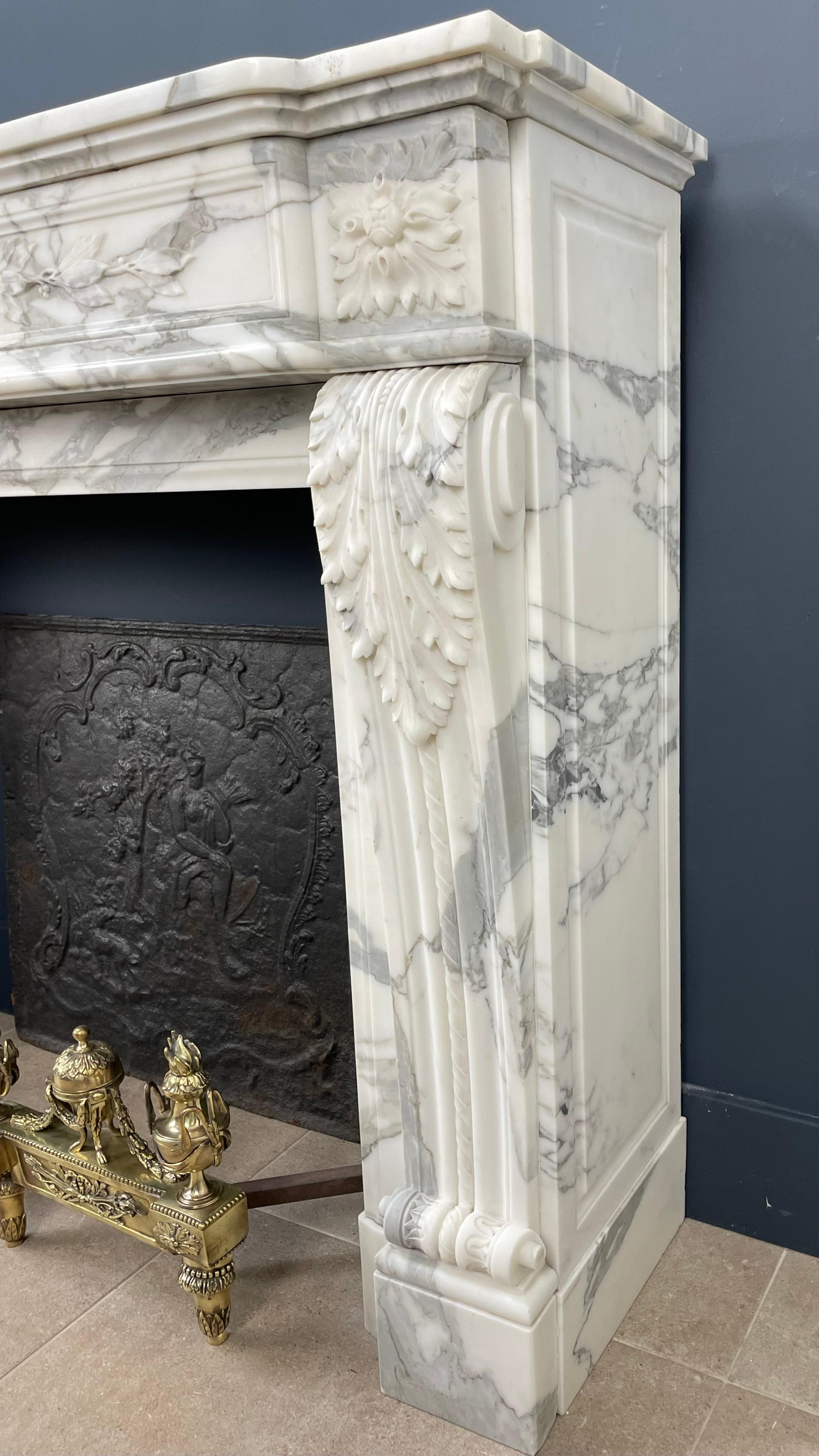 Hand-Carved EXCLUSIVE  Antique Fireplace Surround Arabescato Marble *FREE  SHIPPING  For Sale