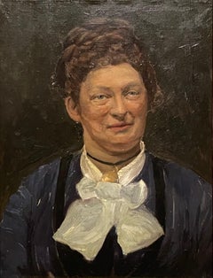 Exclusive antique original large Danish oil on canvas portrait painting of woman