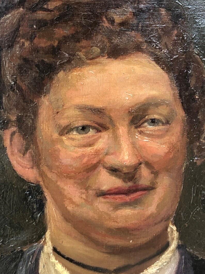 Européen Grande huile sur toile originale danoise d'un portrait de femme en vente