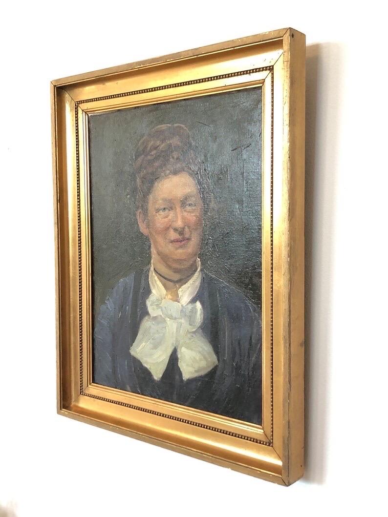 Exclusive antique original large Danish oil on canvas portrait painting of woman For Sale 2