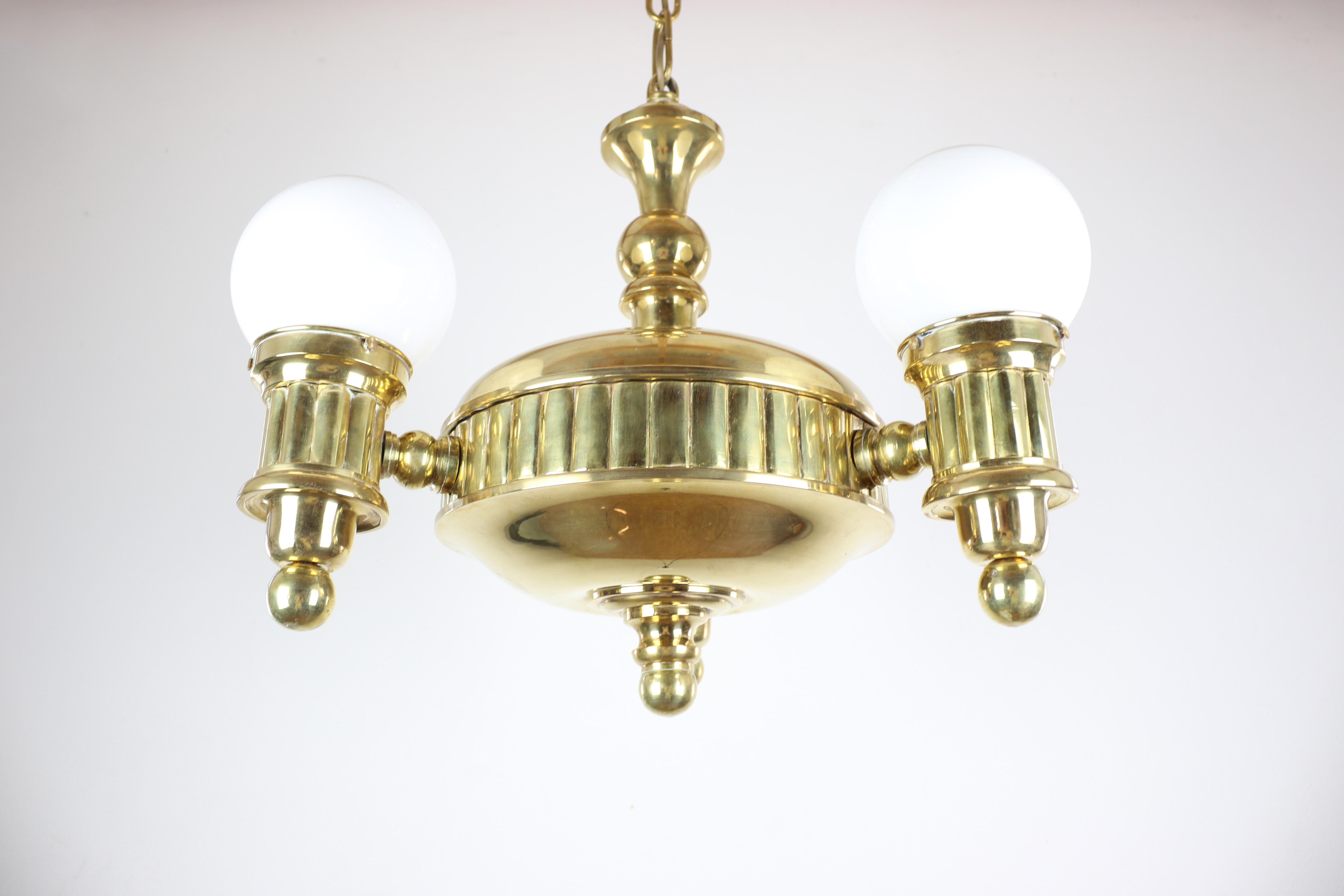 Brass Exclusive Art Deco Chandelier with Swivel Arms 'Three-Arm Design' For Sale