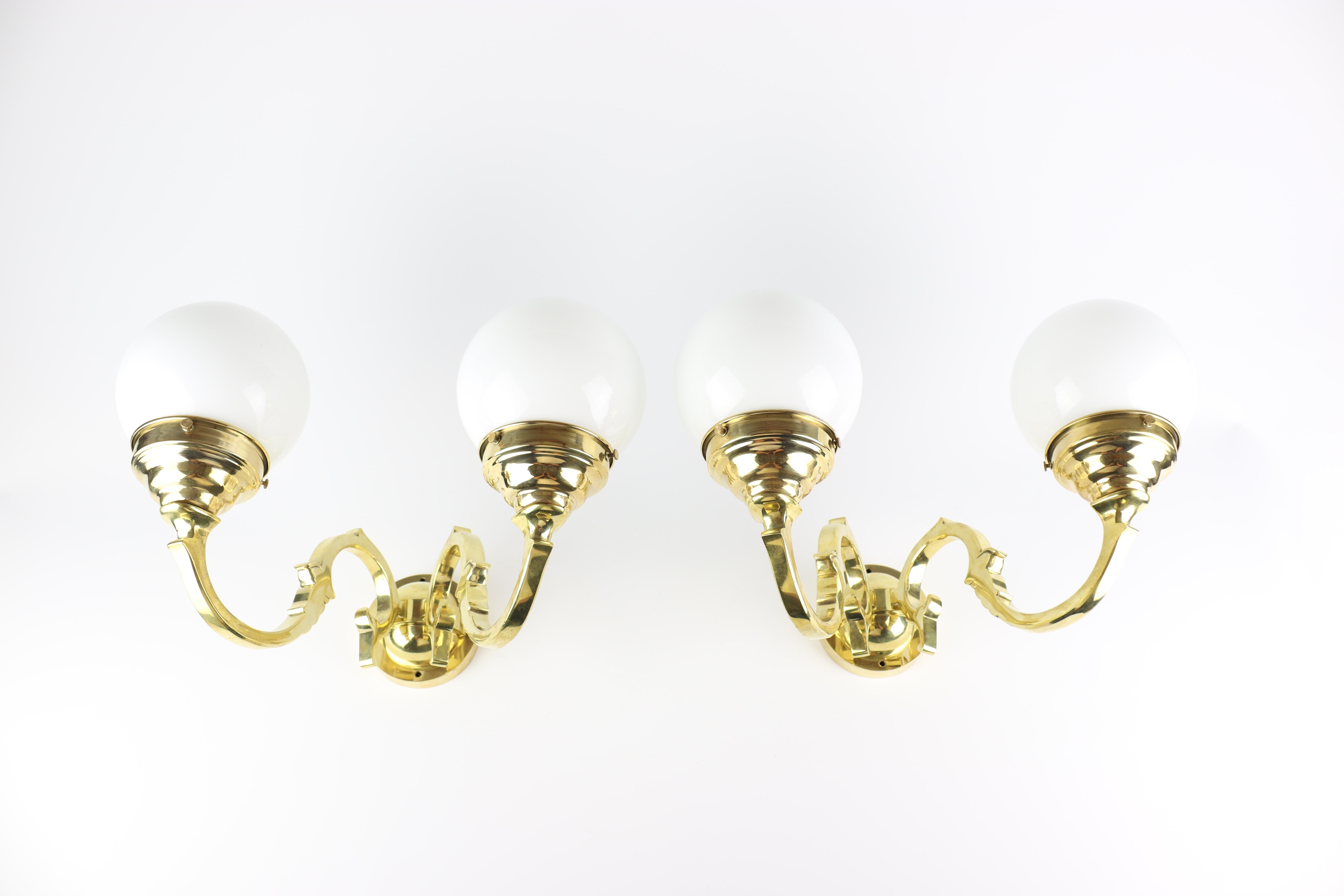 Czech Exclusive Art Deco Wall Brass Pair Lamps For Sale