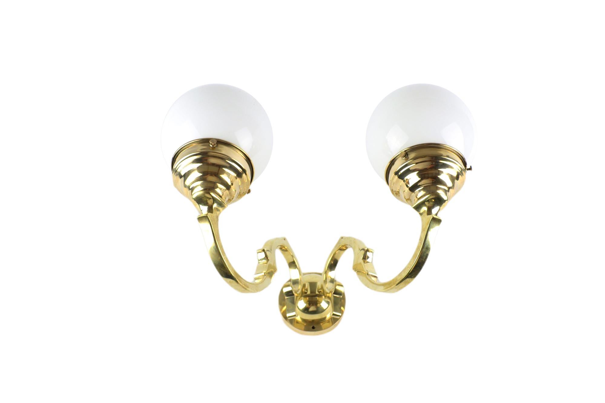 Exclusive Art Deco Wall Brass Pair Lamps In Good Condition For Sale In Brno, CZ