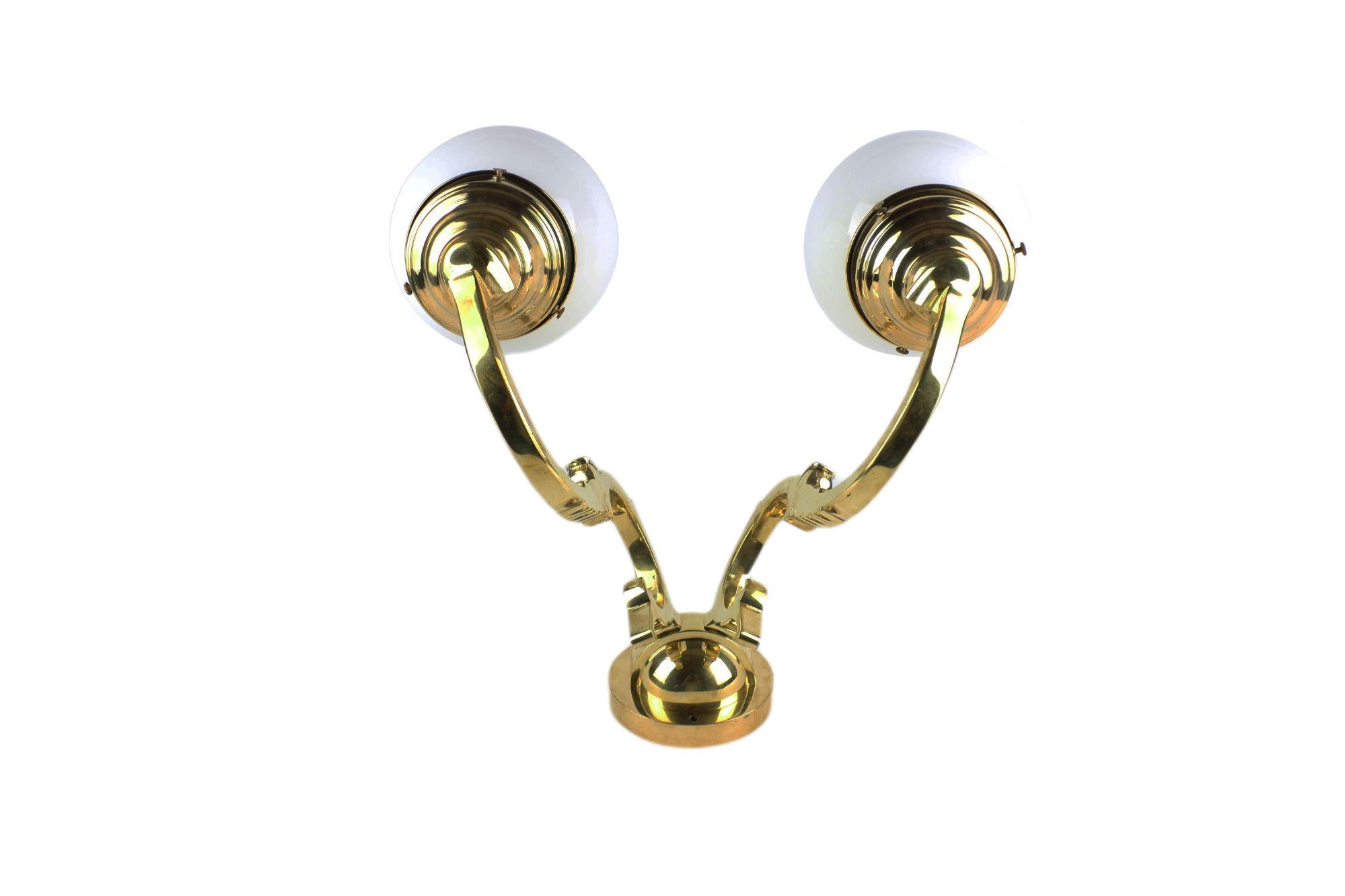Mid-20th Century Exclusive Art Deco Wall Brass Pair Lamps For Sale