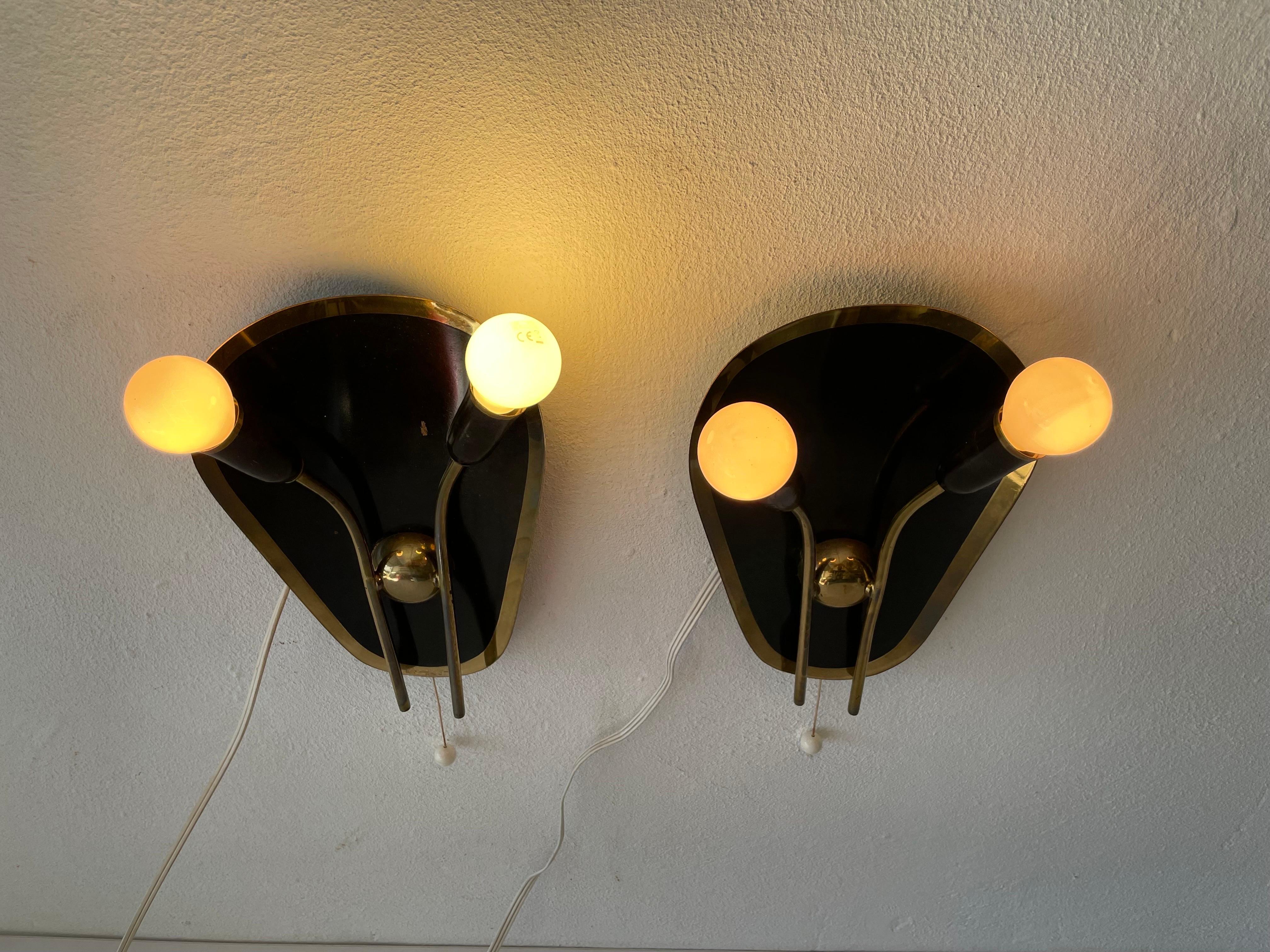 Exclusive Atomic Design Brass Black Metal Pair of Sconces, 1950s, Germany For Sale 5