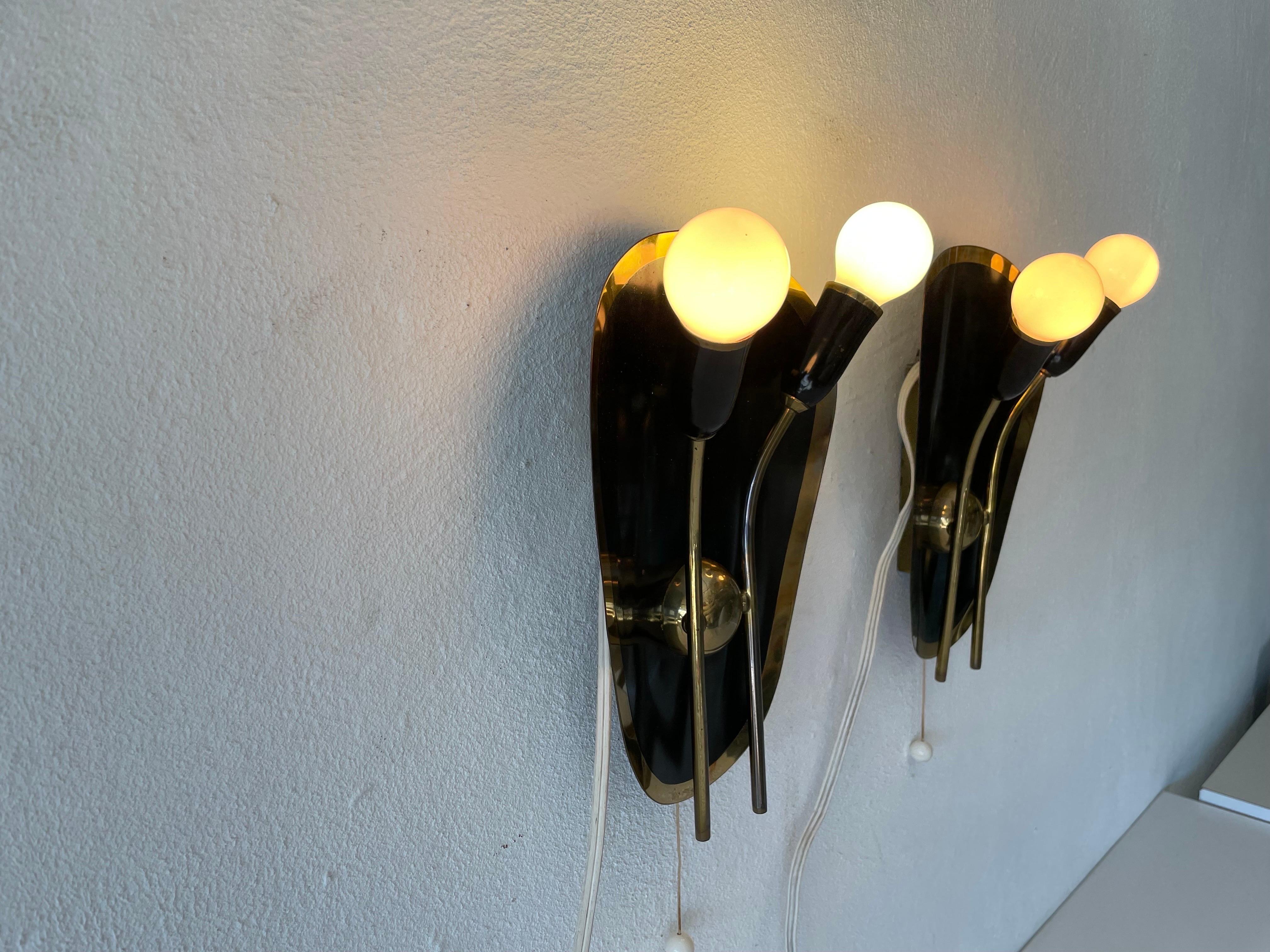 Exclusive Atomic Design Brass Black Metal Pair of Sconces, 1950s, Germany For Sale 6