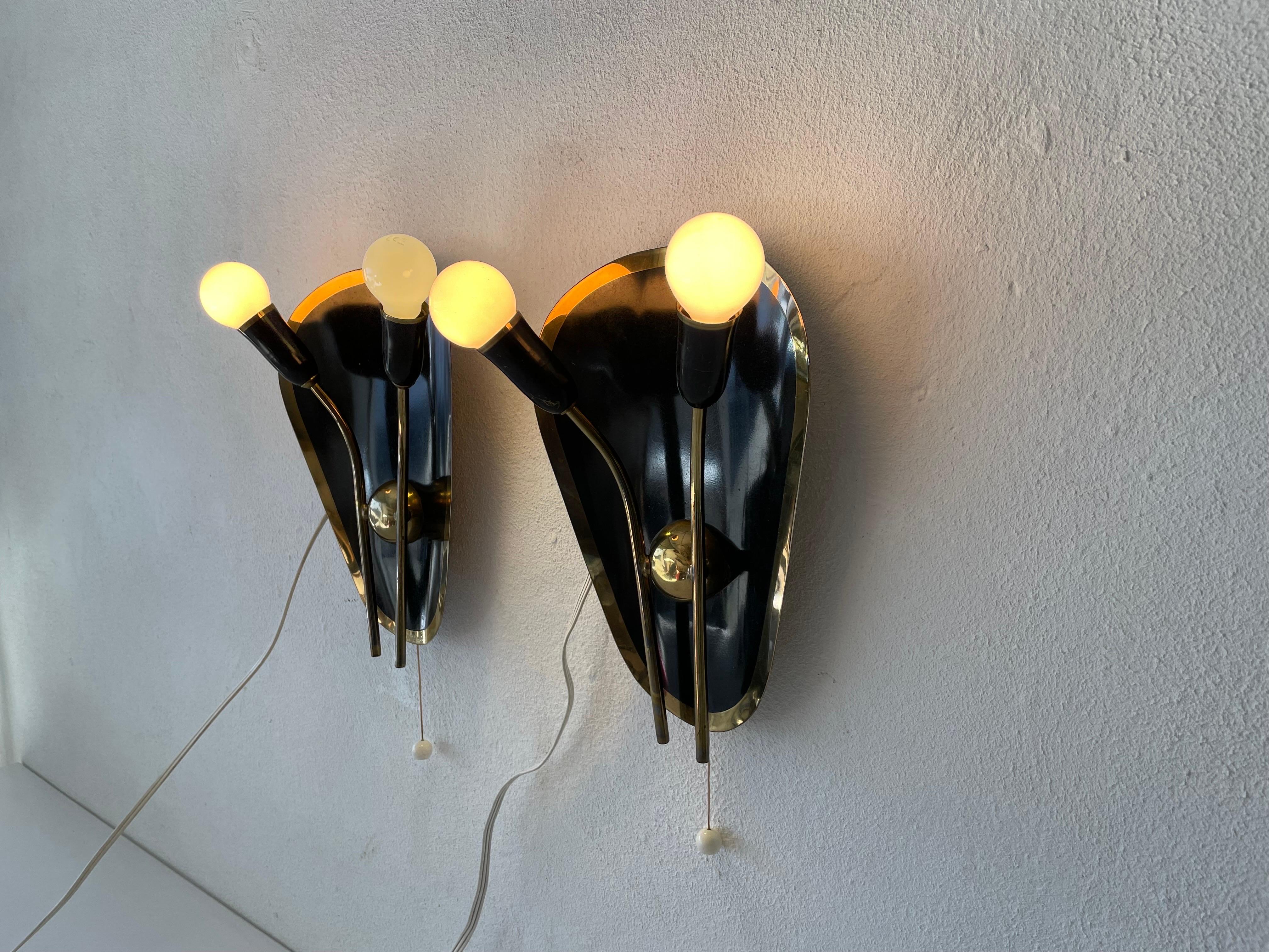 Exclusive Atomic Design Brass Black Metal Pair of Sconces, 1950s, Germany For Sale 7