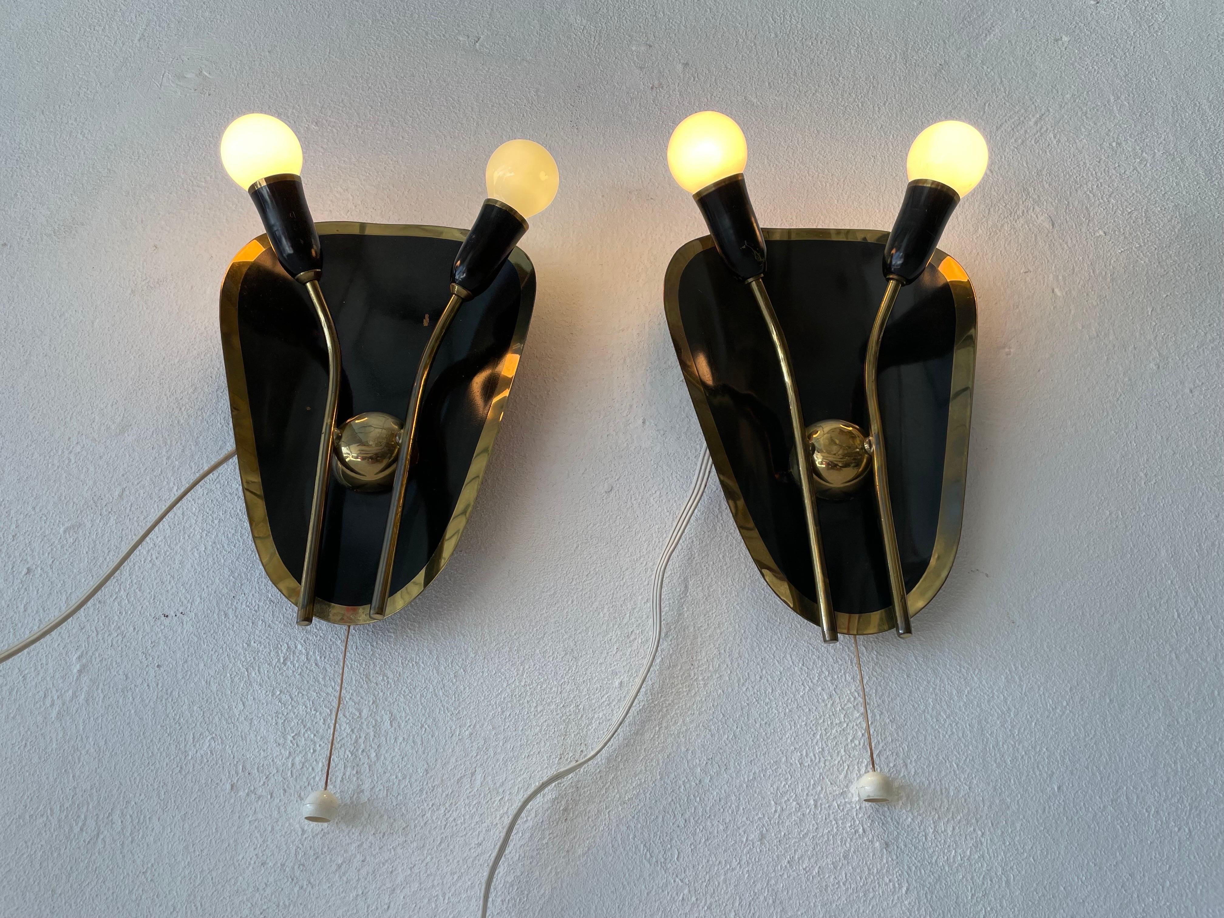 Exclusive Atomic Design Brass Black Metal Pair of Sconces, 1950s, Germany For Sale 8