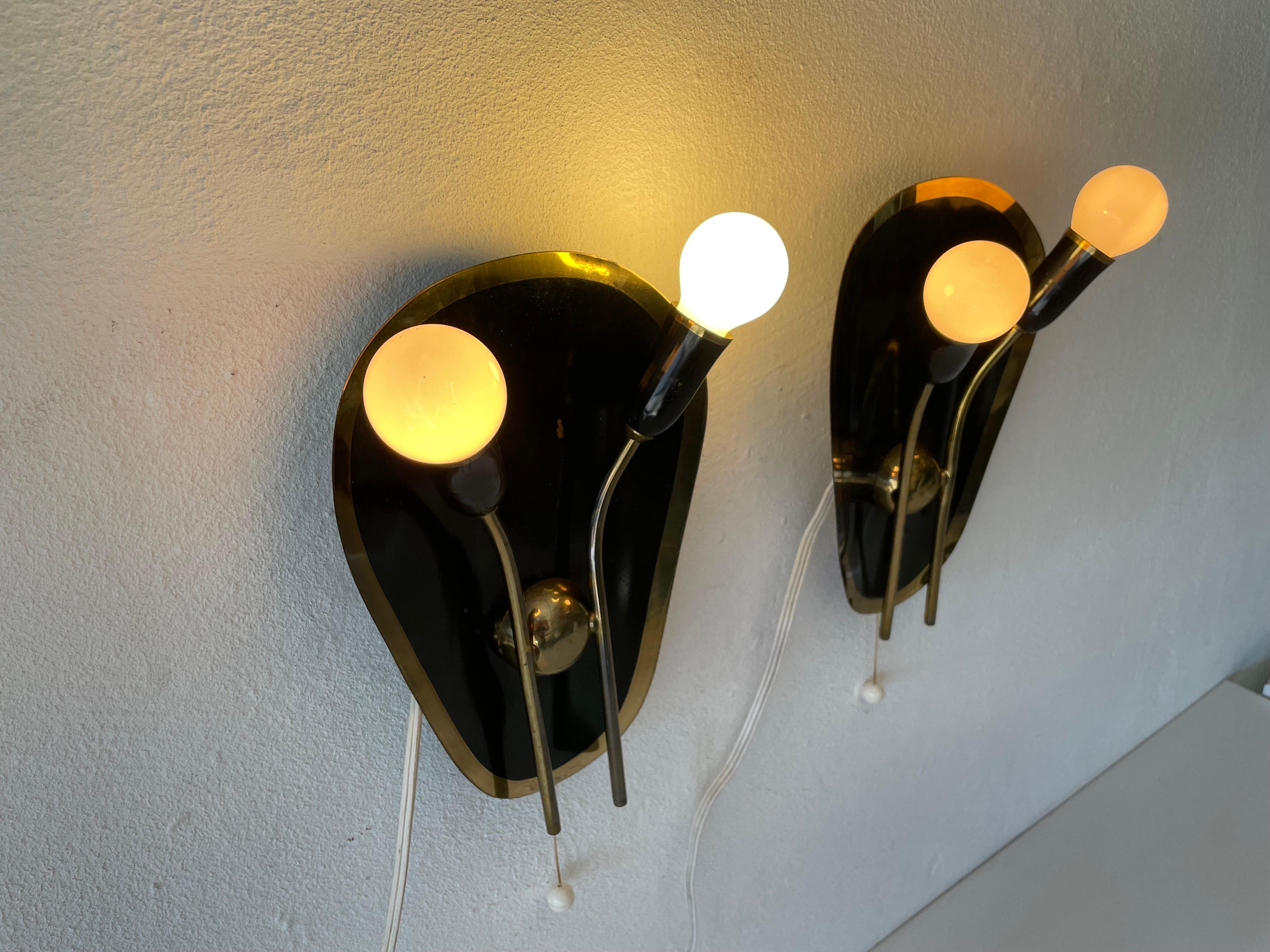 Exclusive Atomic Design Brass Black Metal Pair of Sconces, 1950s, Germany For Sale 9