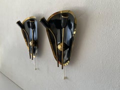Exclusive Atomic Design Brass Black Metal Pair of Sconces, 1950s, Germany