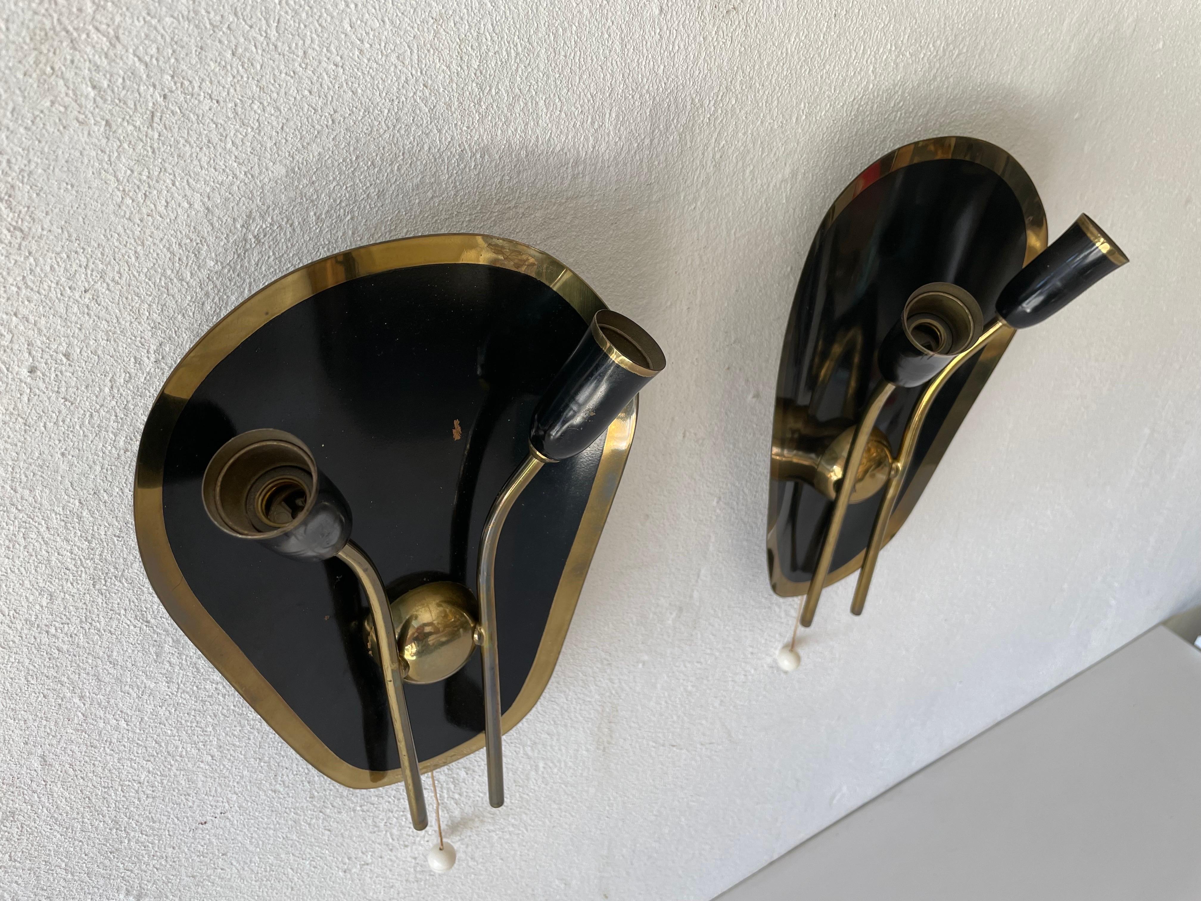 Exclusive Atomic Design Brass Black Metal Pair of Sconces, 1950s, Germany For Sale 3