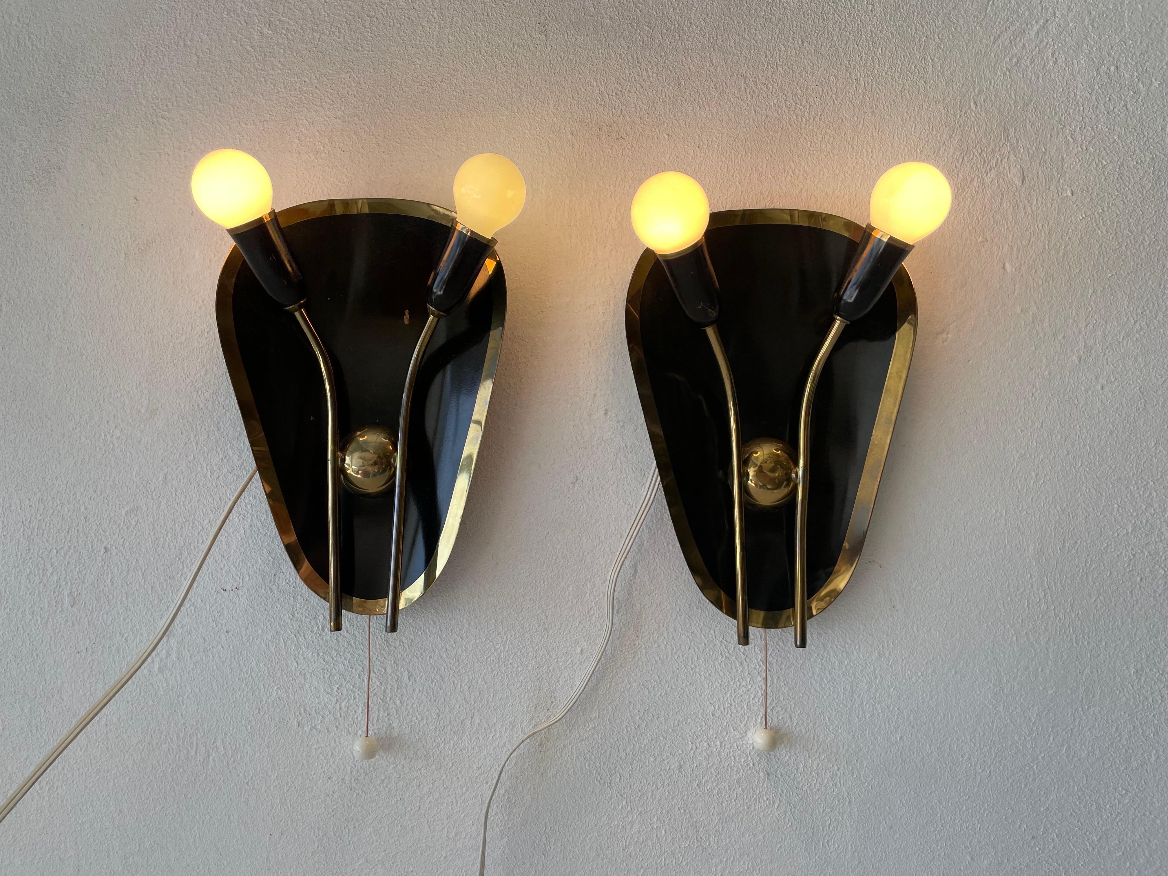 Exclusive Atomic Design Brass Black Metal Pair of Sconces, 1950s, Germany For Sale 4
