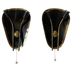 Exclusive Design Atomic Coppia di lampade in ottone e metallo nero, anni '50, Germania