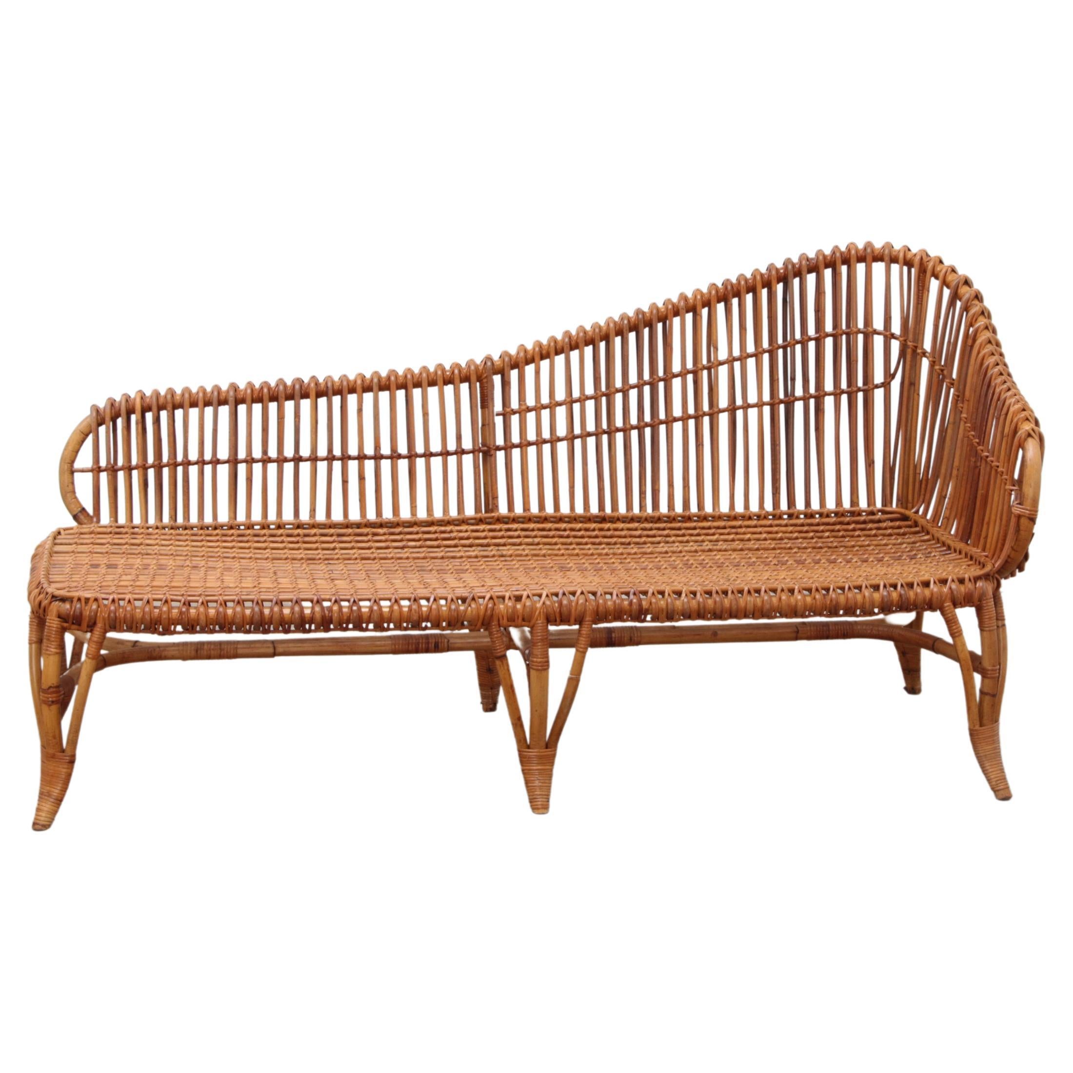 Exclusive Bamboo and Rattan Chaise Lounge Attributed to Franco Albini For Sale