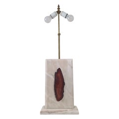 Exclusive Belgian Brutalist Cream Marble Table Lamp with Agate Inlay, 1970's