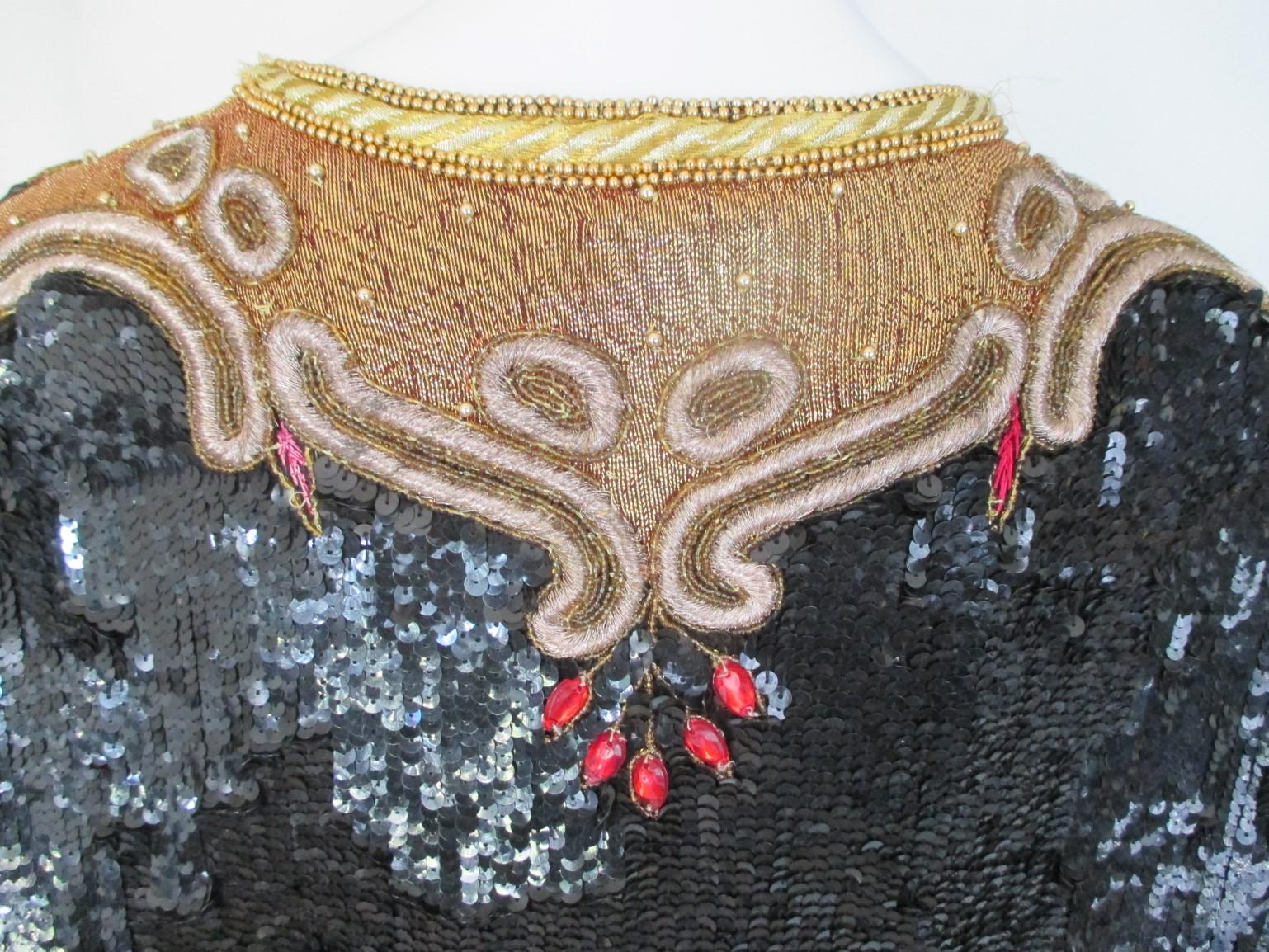 Exclusive Black and Gold Sequin Evening Jacket In Fair Condition For Sale In Amsterdam, NL