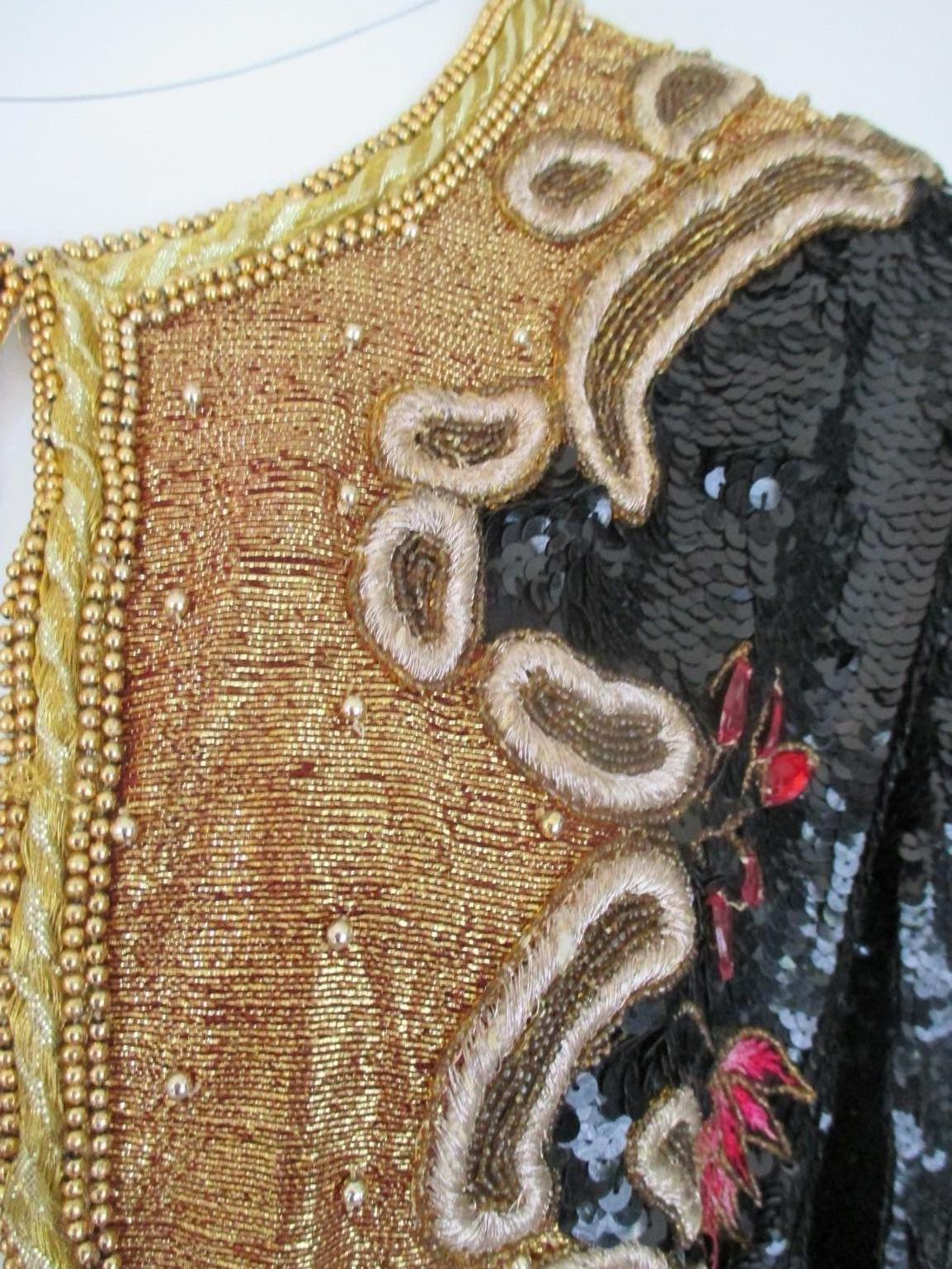 Exclusive Black and Gold Sequin Evening Jacket For Sale 1