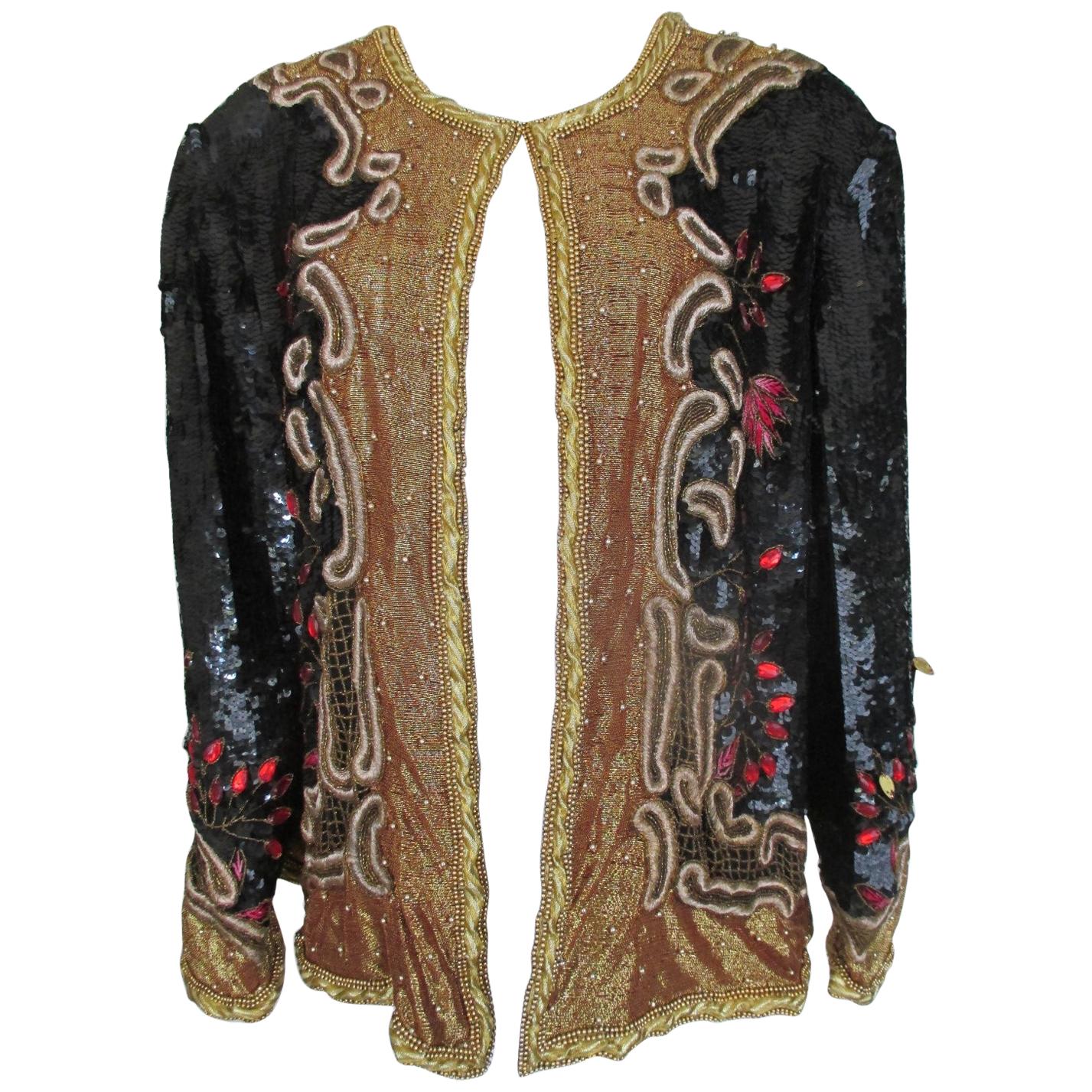 Exclusive Black and Gold Sequin Evening Jacket For Sale