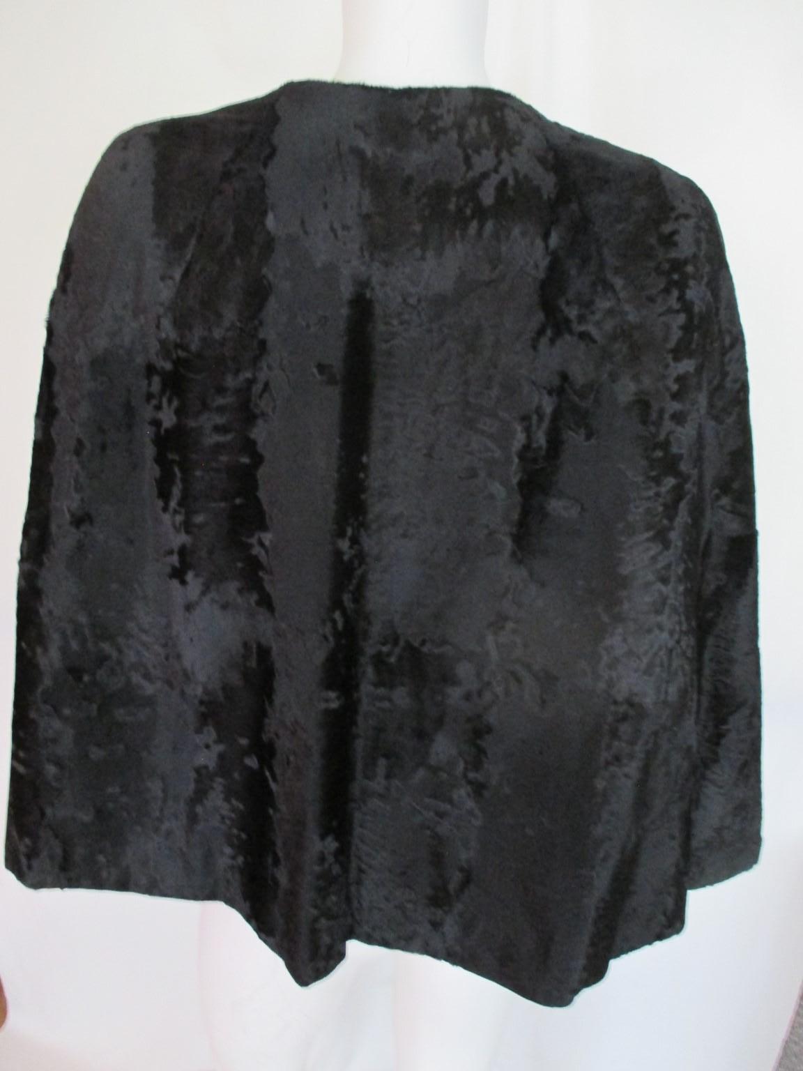 Exclusive Black Broadtail Lamb Fur Cape For Sale 1