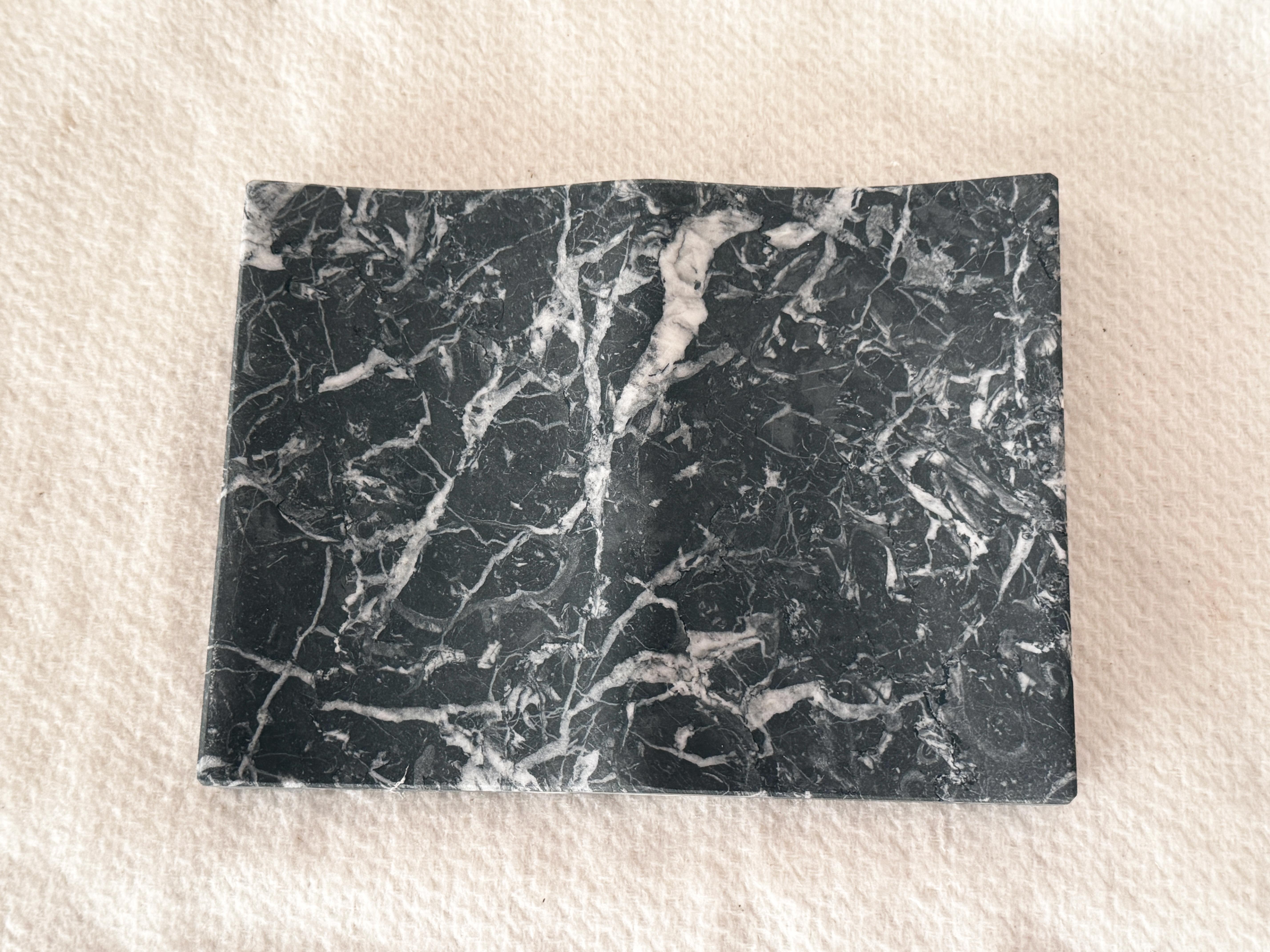 Exclusive Black Marquina Marble Luxury Jewelry Tray Double Vide-Poche Design 
Refined, sculptural, and timelessly elegant, this luxury jewelry tray in natural stone is handcrafted from the iconic Spanish Black Marquina marble, renowned for its deep