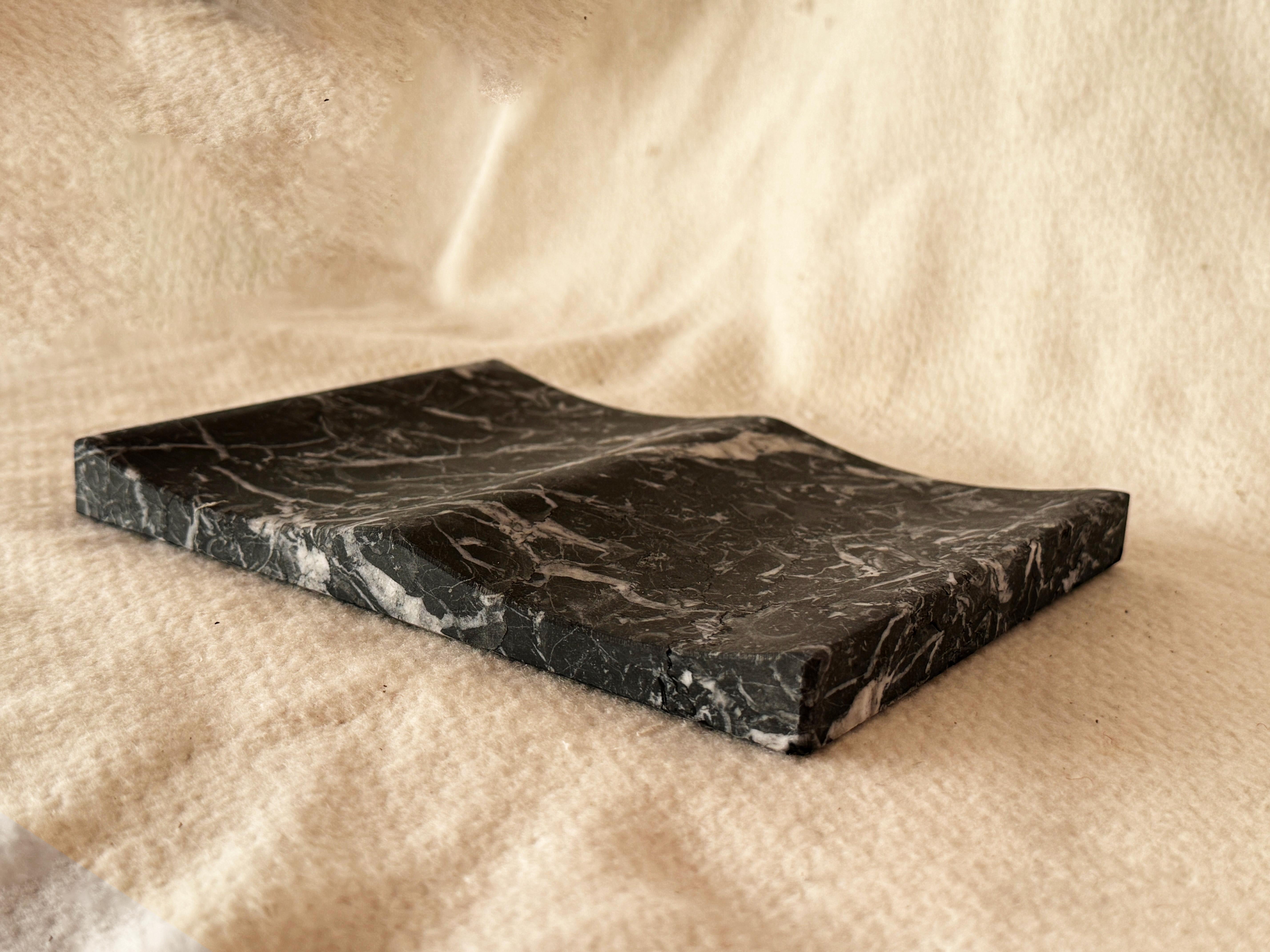 Spanish Exclusive Black Marquina Marble Luxury Jewelry Tray Double Vide-Poche Design For Sale