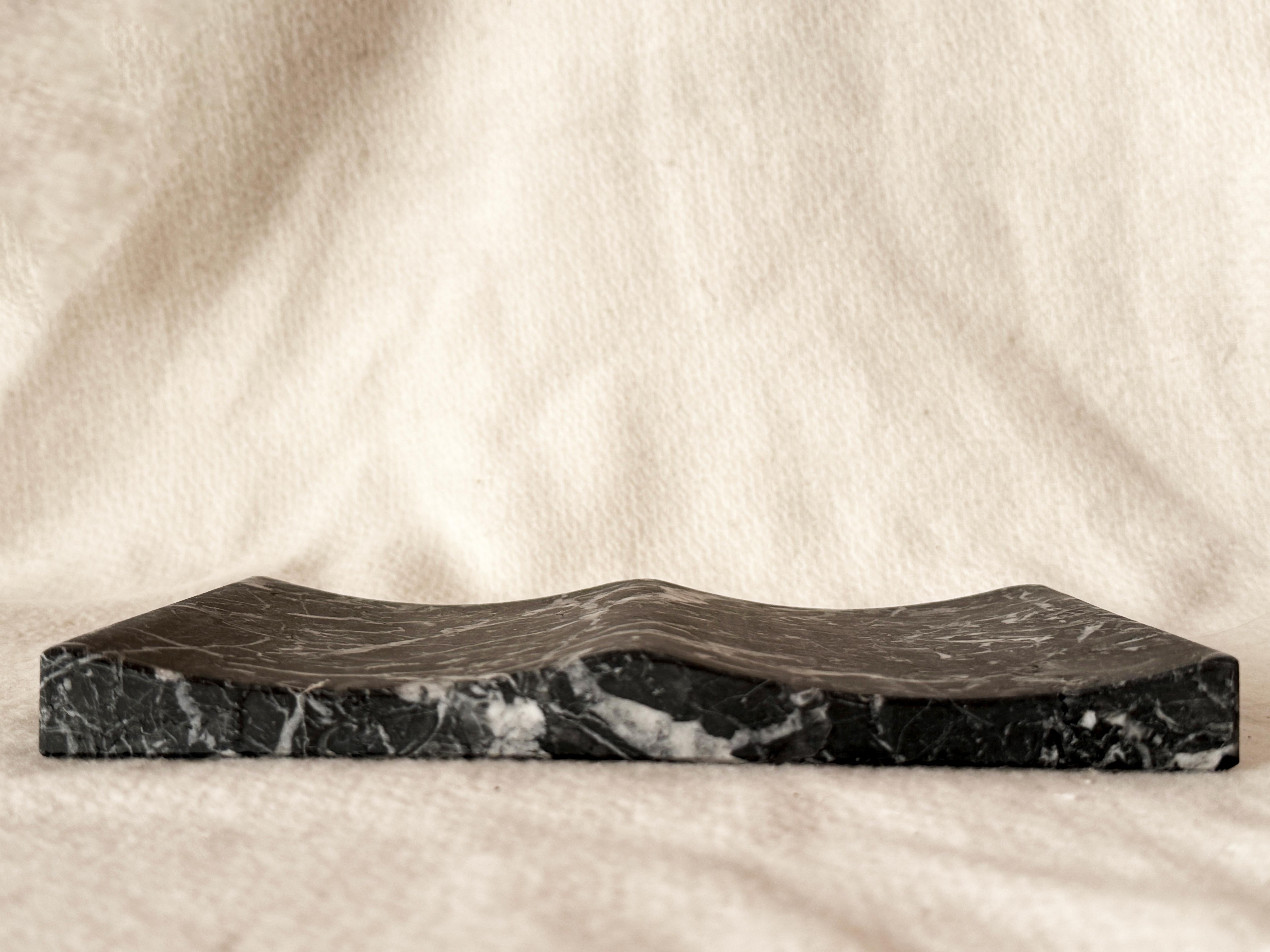 Polished Exclusive Black Marquina Marble Luxury Jewelry Tray Double Vide-Poche Design For Sale