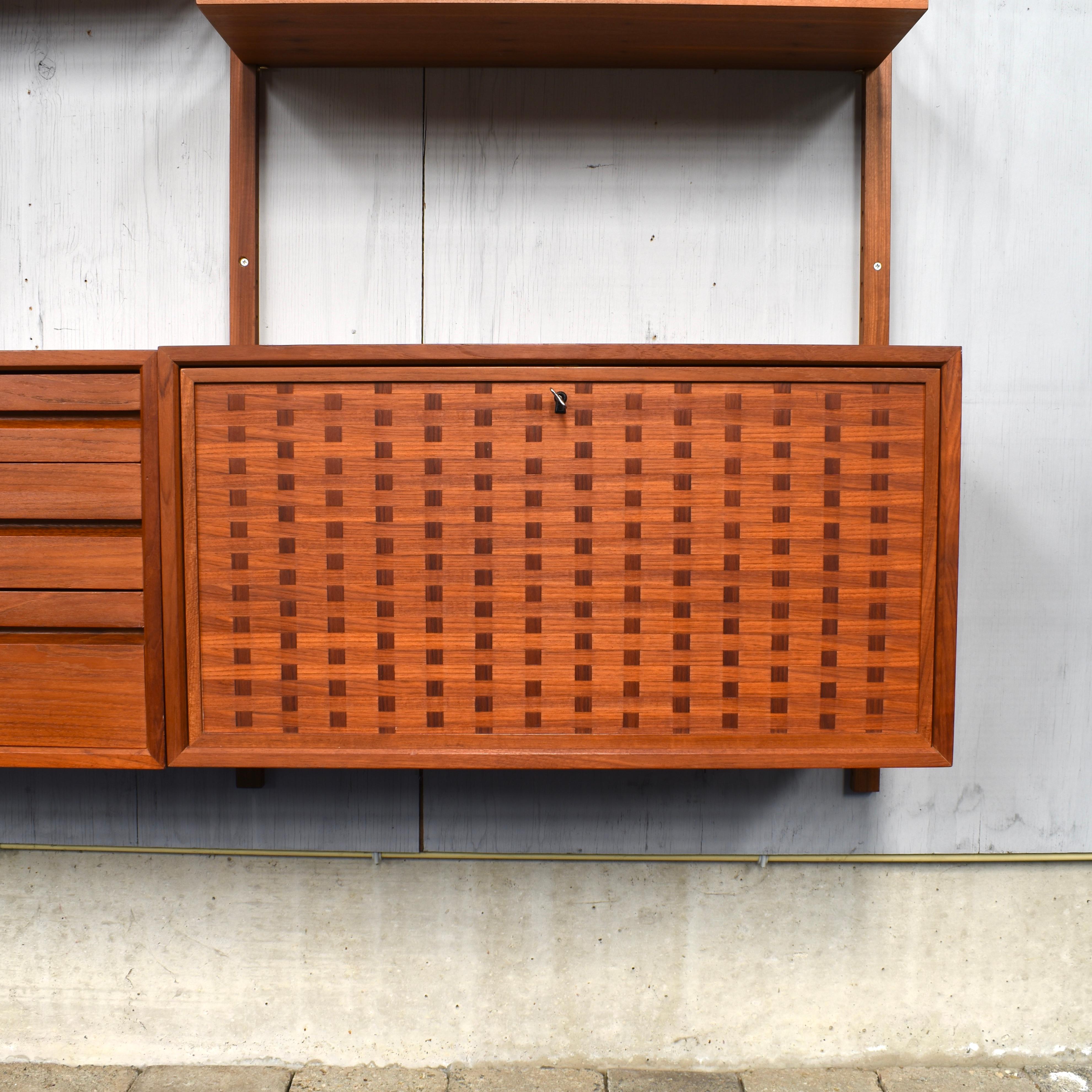Exclusive Brass and Teak Royal Series Wall Unit by Poul Cadovius, Denmark, 1950 3