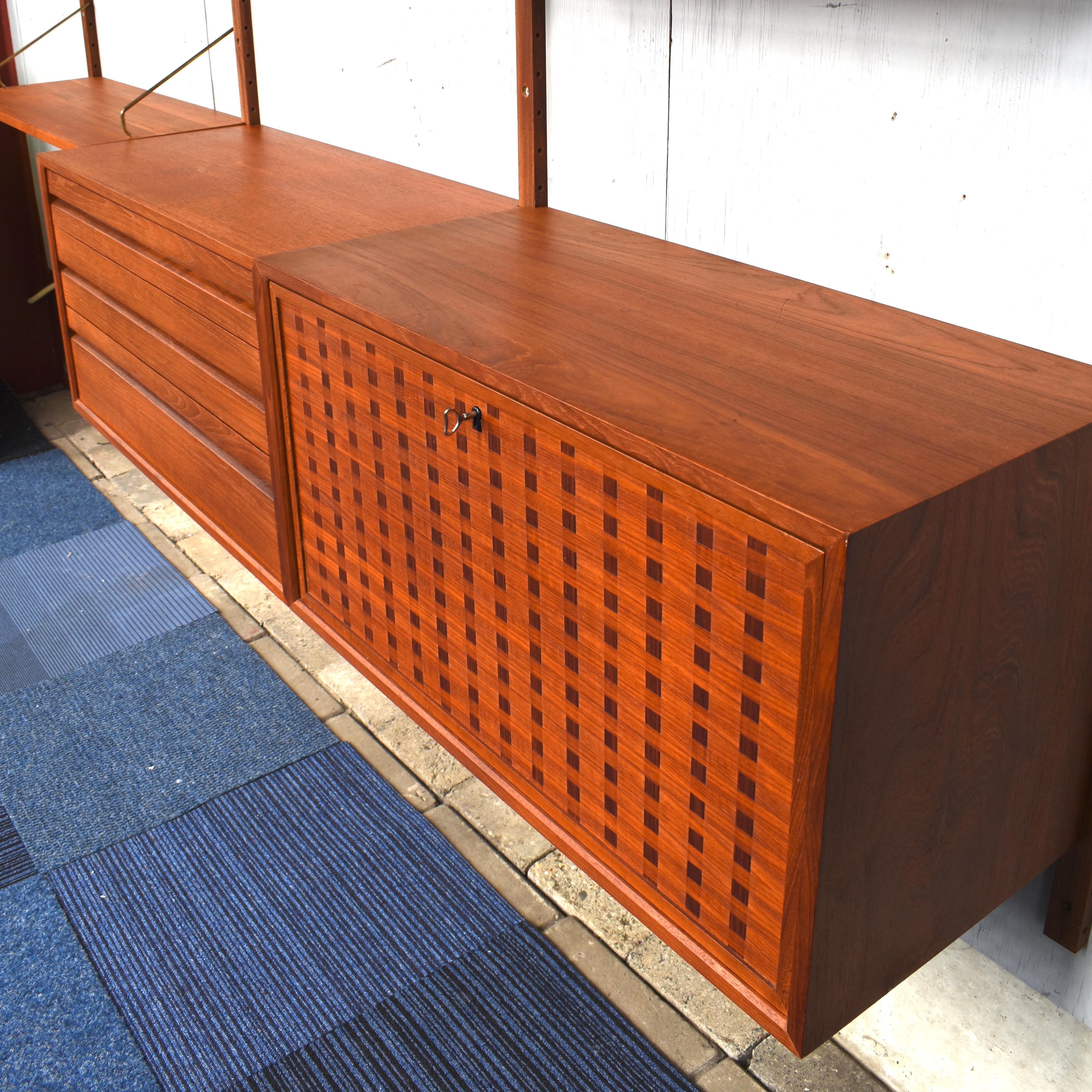 Exclusive Brass and Teak Royal Series Wall Unit by Poul Cadovius, Denmark, 1950 2