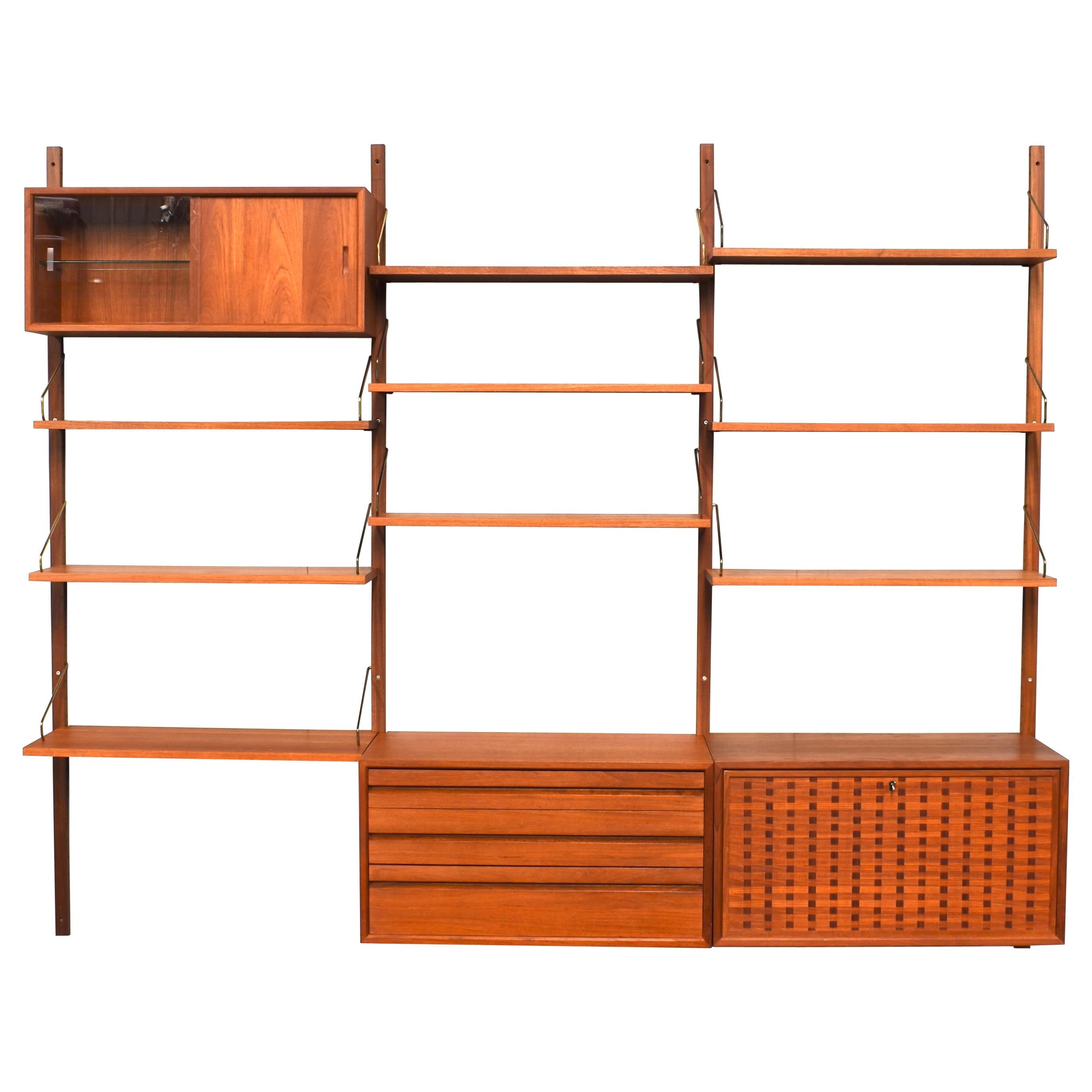 Exclusive Brass and Teak Royal Series Wall Unit by Poul Cadovius, Denmark, 1950