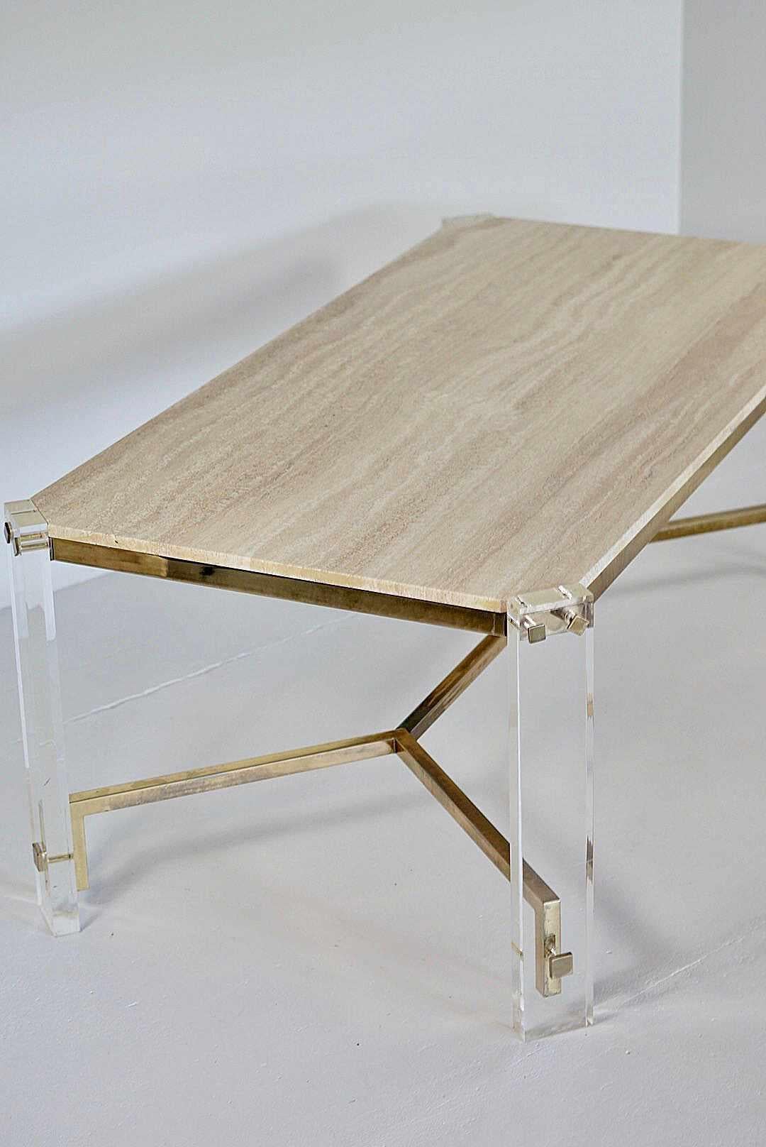 Late 20th Century Exclusive brass and travertine dining table
