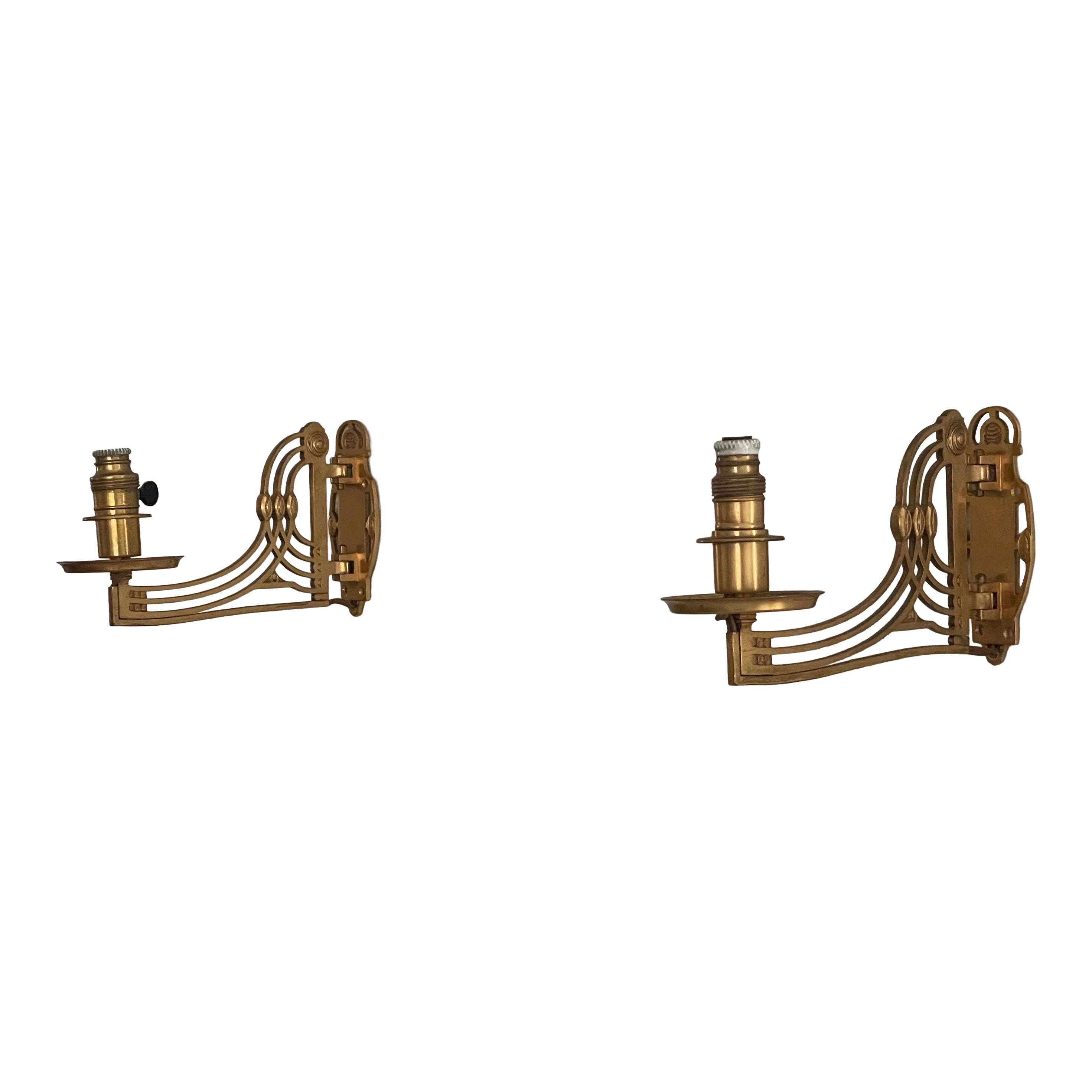 Exclusive Brass Art Nouveau Pair of Wall Lights, 1920s, Germany