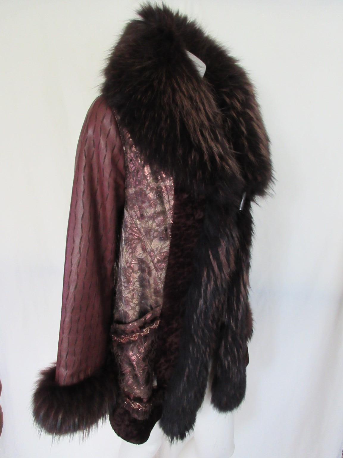 Exclusive Bronze Brown Leather Fox Fur Coat For Sale 5
