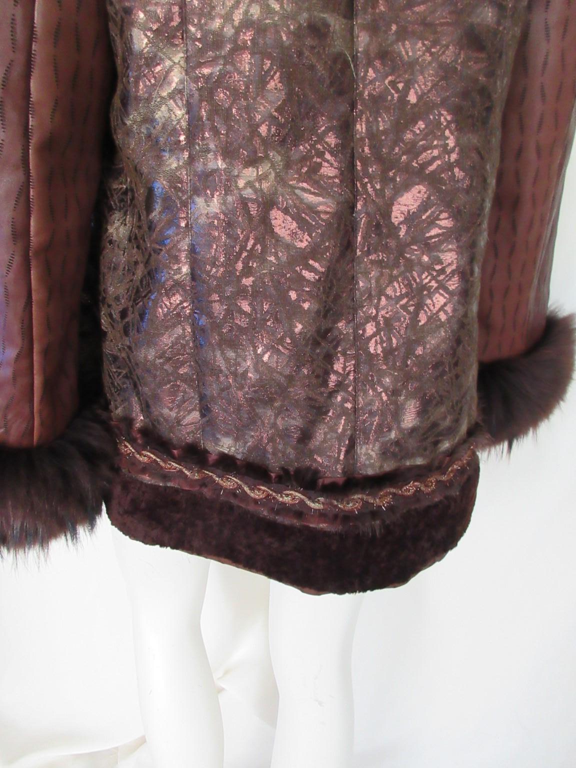 Women's or Men's Exclusive Bronze Brown Leather Fox Fur Coat For Sale