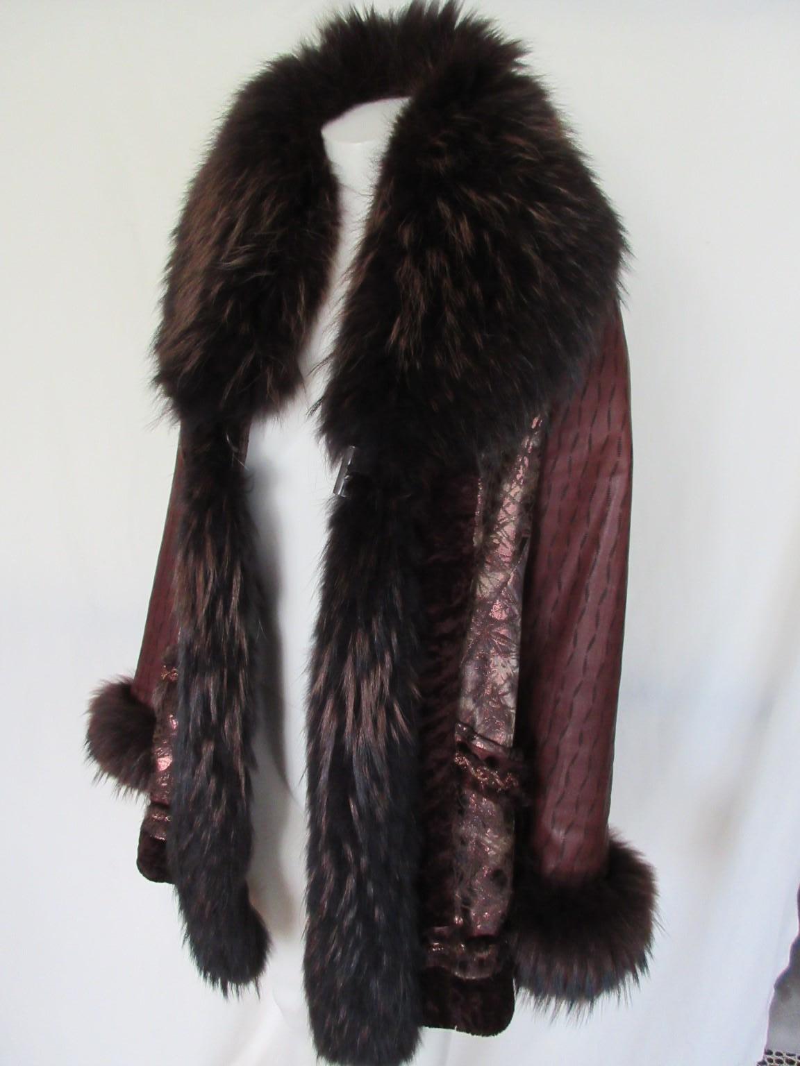 Exclusive Bronze Brown Leather Fox Fur Coat For Sale 2