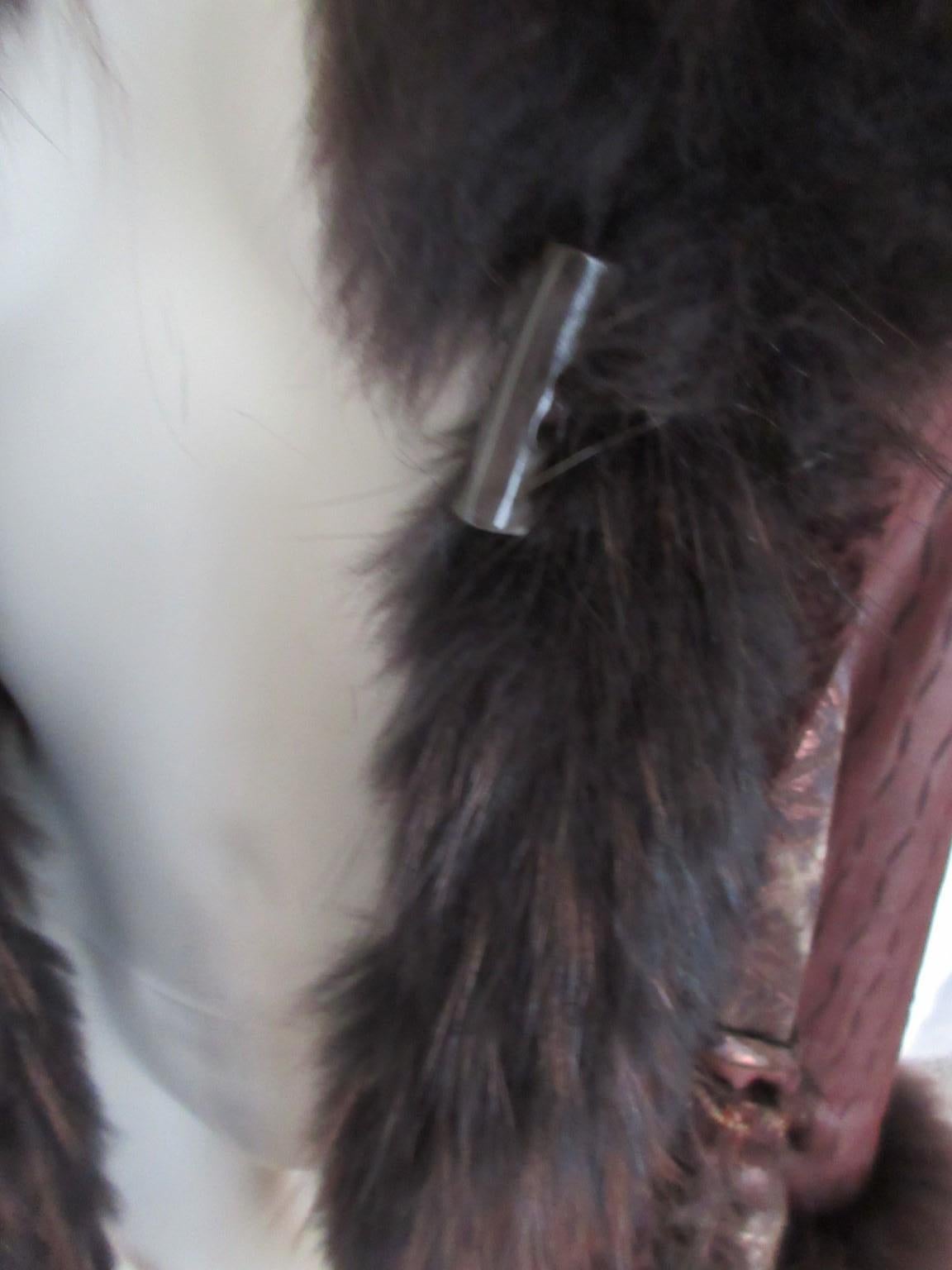 Exclusive Bronze Brown Leather Fox Fur Coat For Sale 3