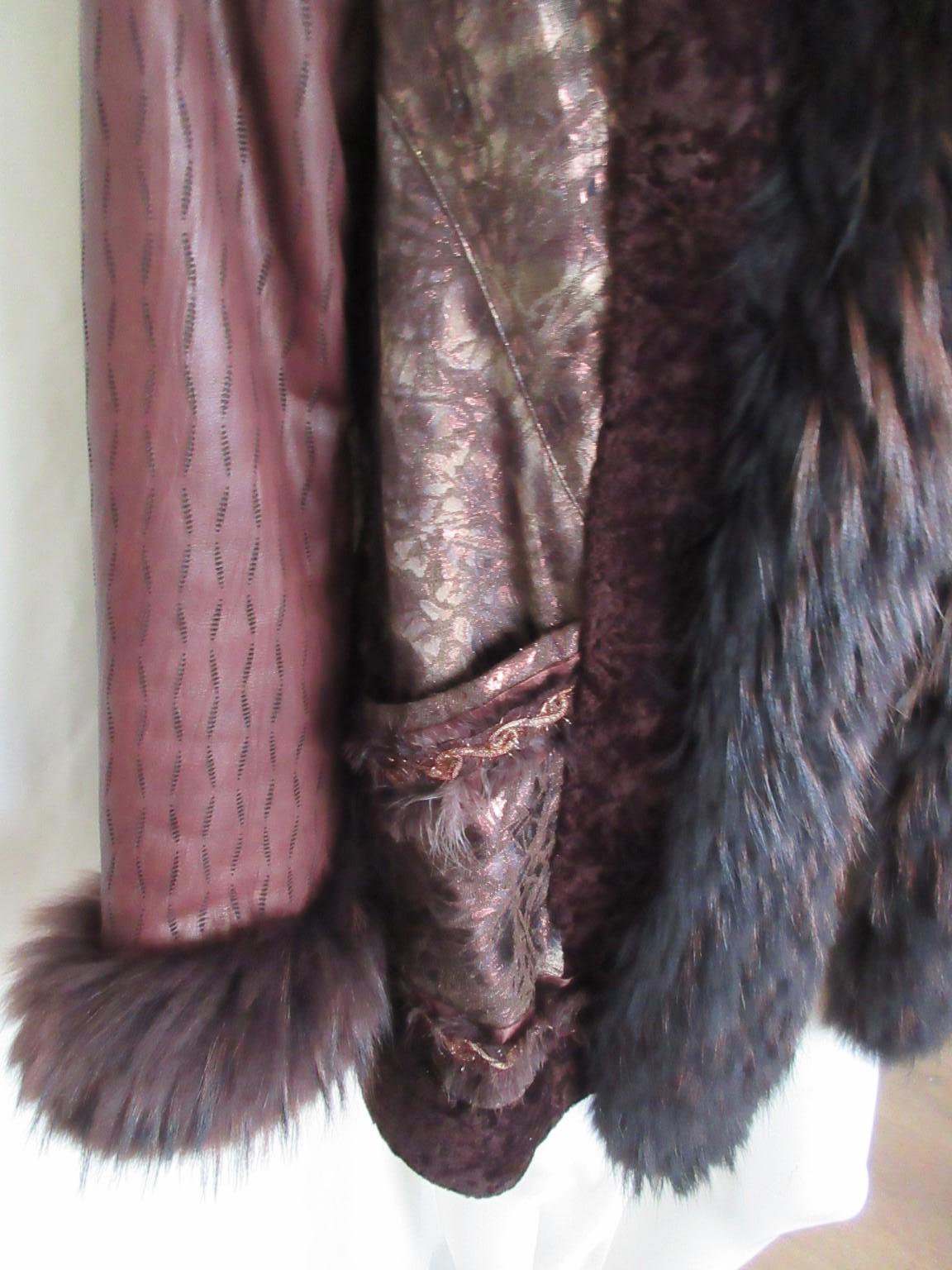 Exclusive Bronze Brown Leather Fox Fur Coat For Sale 4