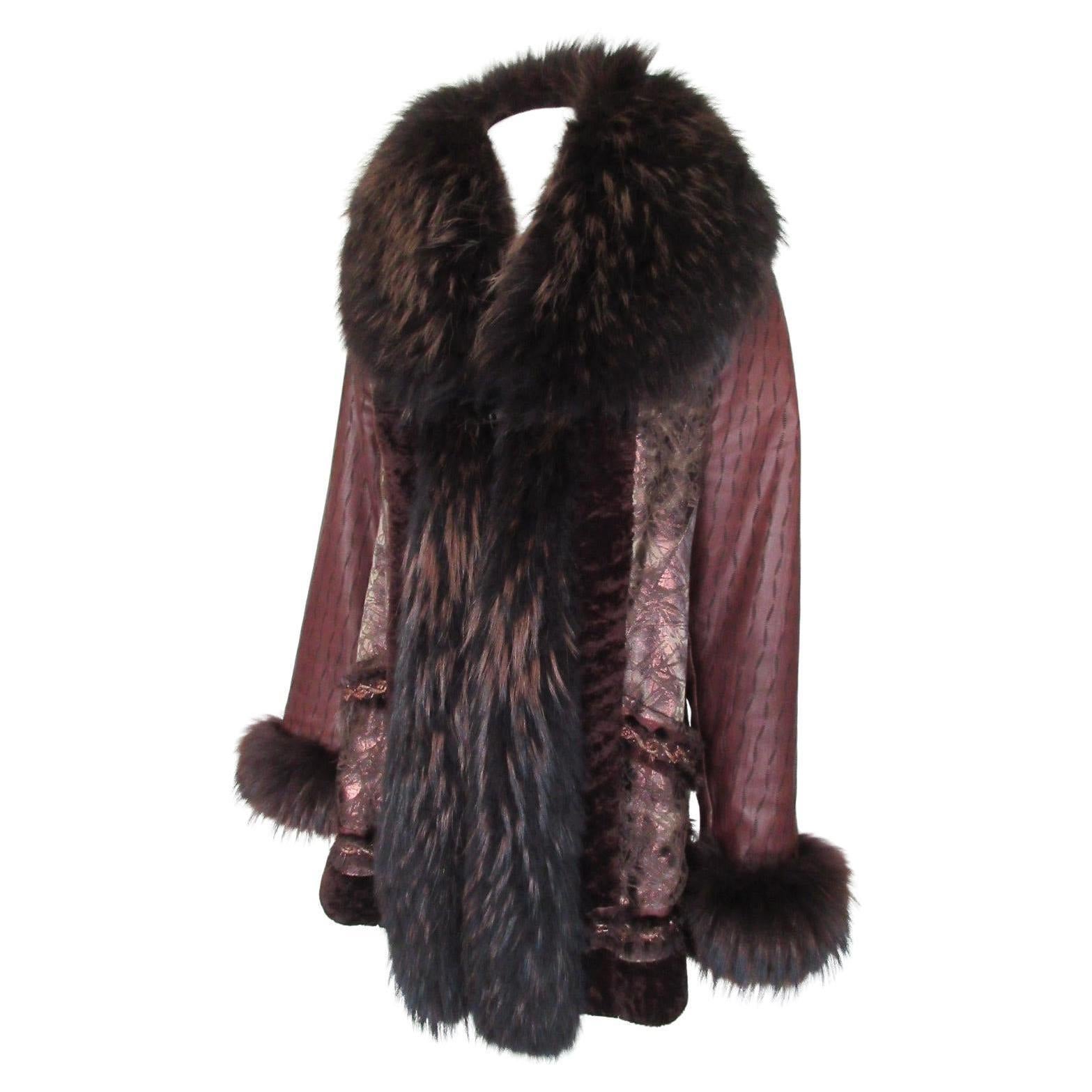 Exclusive Bronze Brown Leather Fox Fur Coat For Sale