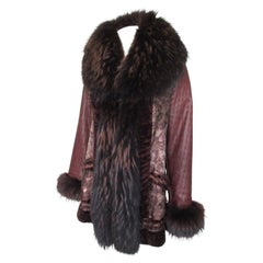 Exclusive Bronze Brown Leather Fox Fur Coat