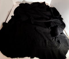 Exclusive Cashmere & Wool Shawl/Stole Hand made in Nepal Ruffle Trim Black